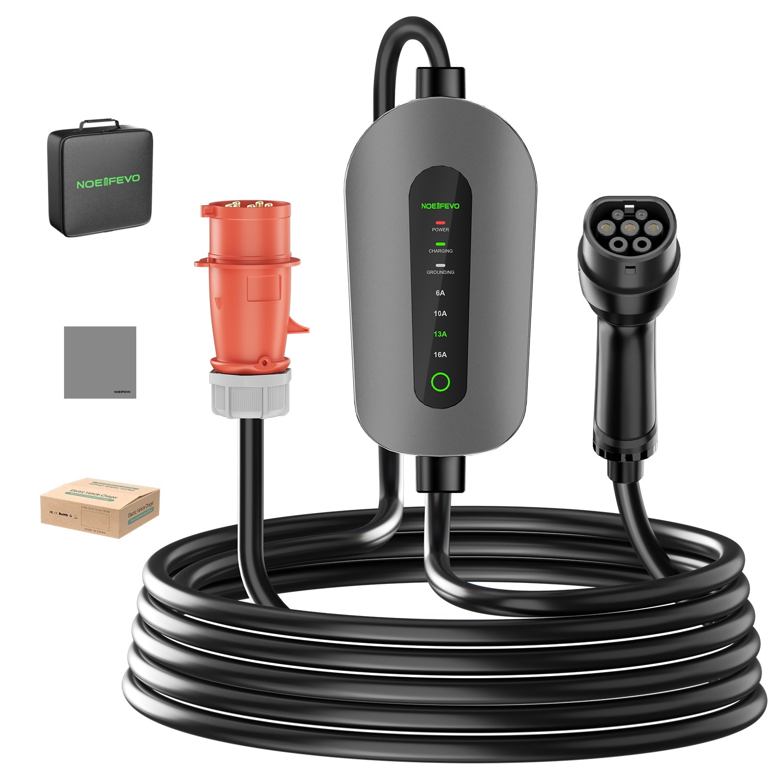 NOEIFEVO F095-3 Tipo 2 para CEE16A EV cabo de carregamento para veículo elétrico, 11KW wallbox 6A a 16A corrente ajustável, 3m/5m/10m
​