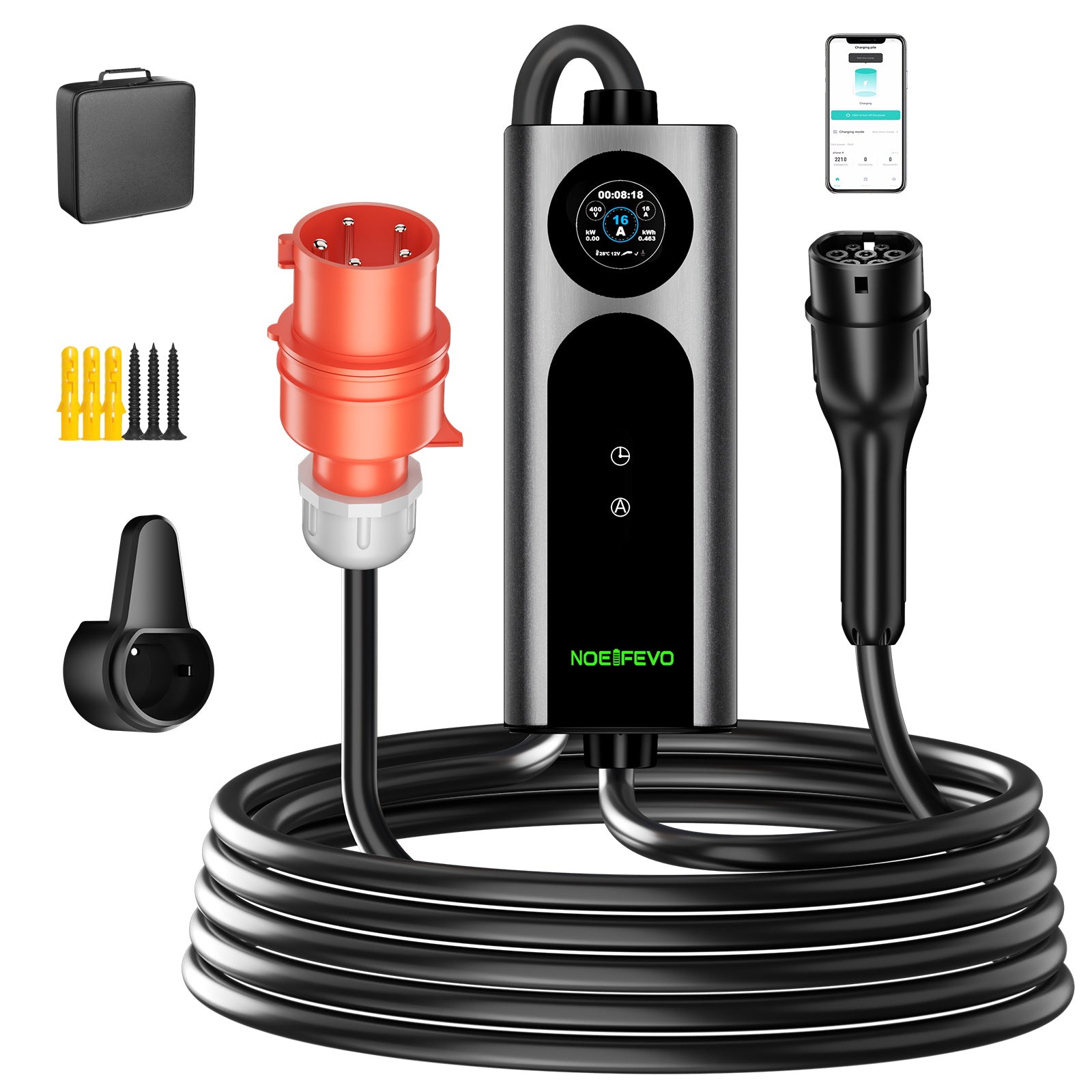NOEIFEVO 2026 Pro mobil wallbox 11kw med app, elbil CEE 16A til Type 2 ladekabel, 3-faset EV-lader for alle EV-er (IEC 62196-2) og PHEV-er