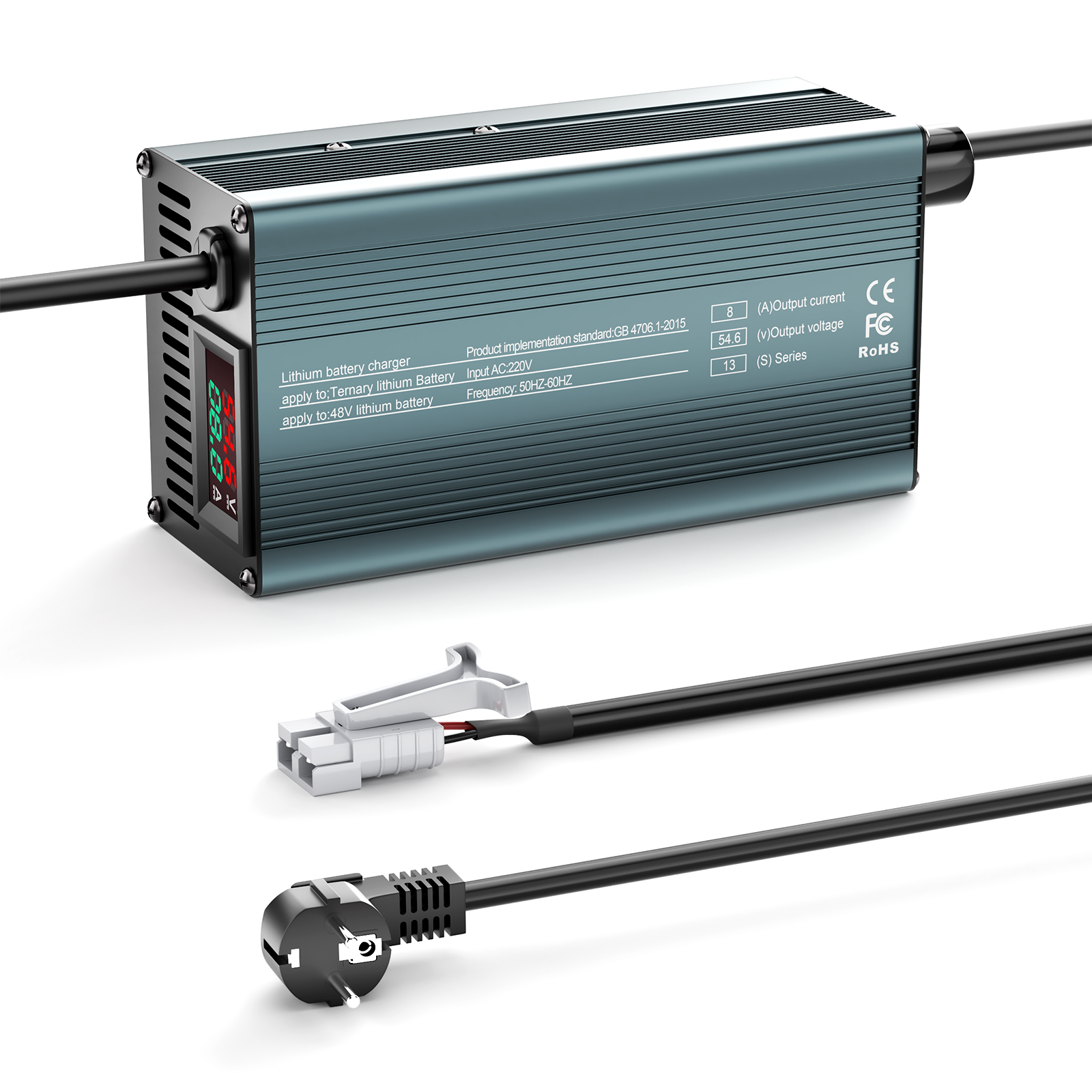 NOEIFEVO 54.6V  8A 13S Lithium-Batterieladegerät für 13S  48.1V Li-Ionen-Batterien, Strom Einstellung 1-8A, langsames Laden und schnelles Laden (MLC1300)