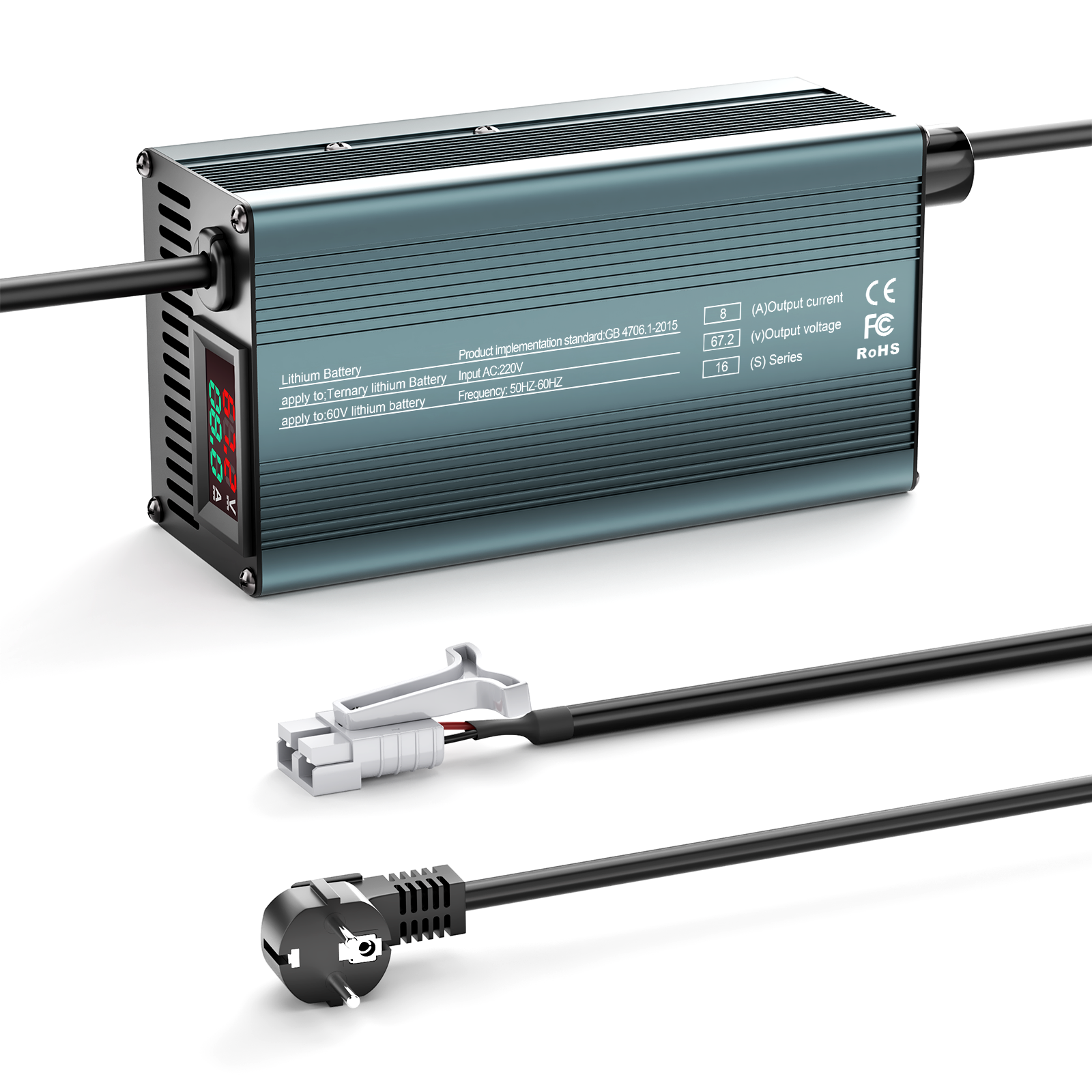 NOEIFEVO 67.2V 8A 16S  Lithium-Batterieladegerät für 16S  60V Li-Ionen-Batterien, Strom Einstellung 1-8A, langsames Laden und schnelles Laden (MLC1300)