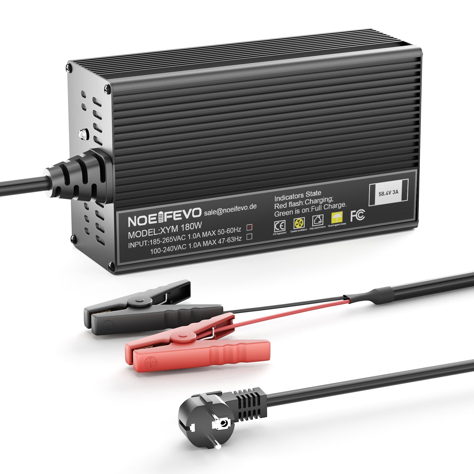 Noeifevo 58,4 V 3 A LiFePO4 Caricabatterie per batteria LiFePO4 48 V 51,2 V 16S, XLR/IEC/XT60/Anderson 50A/M8