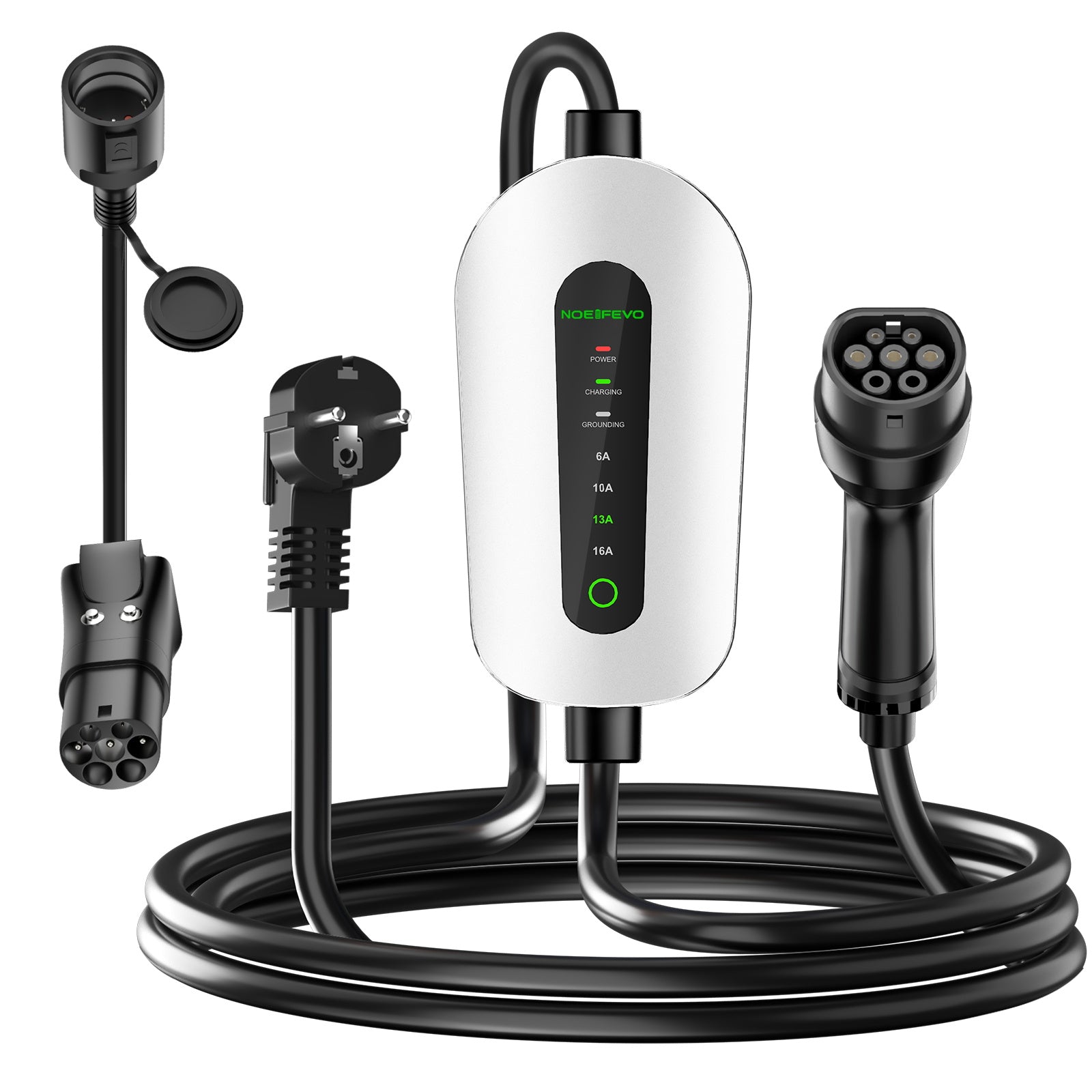 NOEIFEVO F095 3.68KW Typ2 Mobile Wallbox mit Reiseadapter, Typ 2 Zu Schuko EV Ladekabel für Elektrofahrzeug , 6A bis 16A einstellbarer Strom, 4m/6m/11m Type-2-Männlich zu Type-2-Weiblich Ladekabel