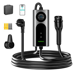 NOEIFEVO 2026 Cable de carga Tipo 2 Schuko 220V, 3,7kW Wallbox móvil con app, 6-16A monofásico, cable de carga para coche eléctrico para todos los EV (IEC 62196-2) y PHEV
