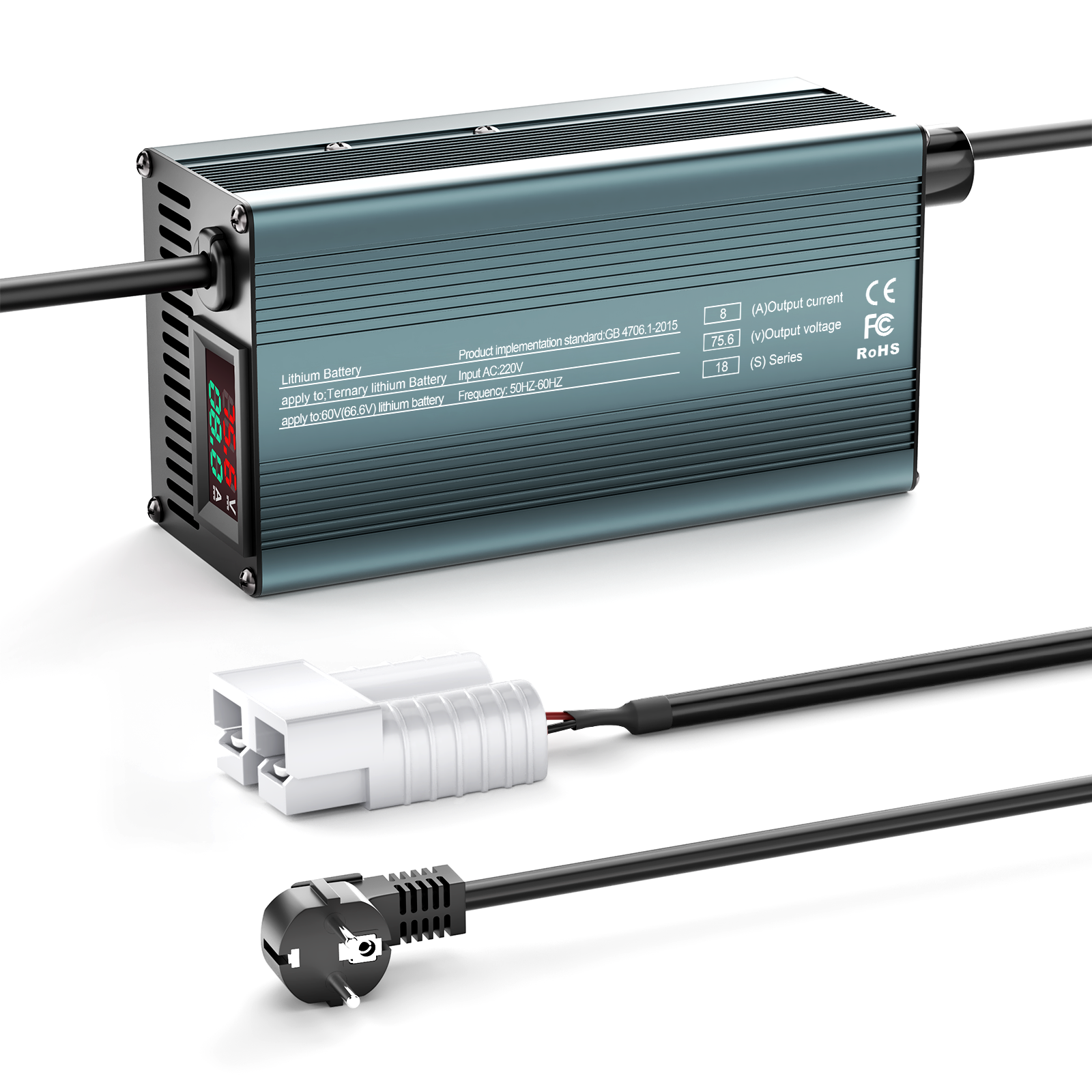 NOEIFEVO 75.6V 8A 18S Lithium-Batterieladegerät für 18S  66.6V Li-Ionen-Batterien, Strom Einstellung 1-8A, langsames Laden und schnelles Laden (MLC1300)