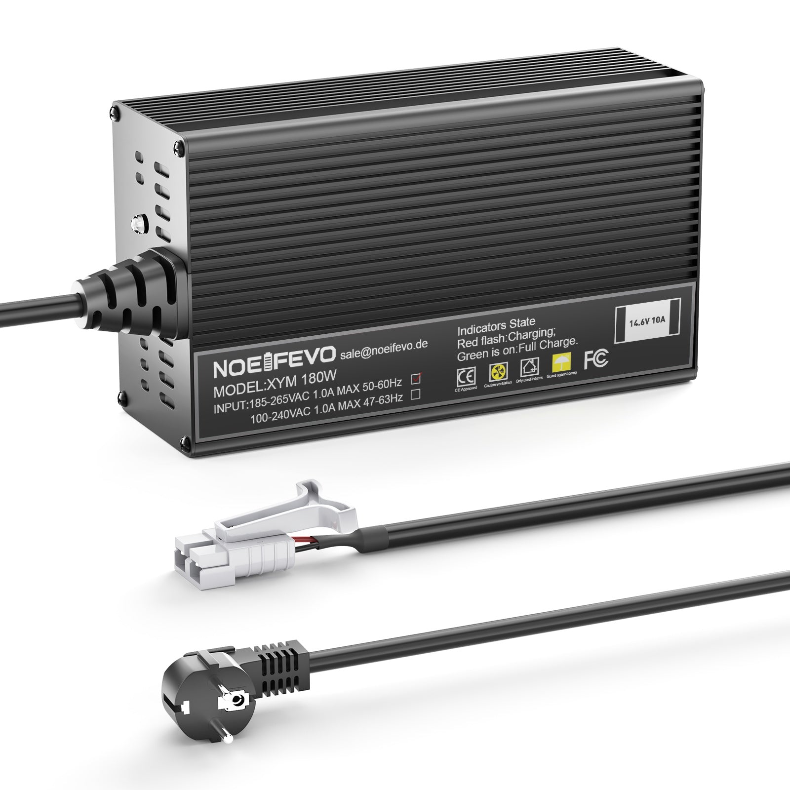 Noeifevo 14.6V 10A LiFePO4 Akku Ladegerät für 12V 12.8V LiFePO4 Batterie, XLR/IEC/XT60/Anderson 50A/M8