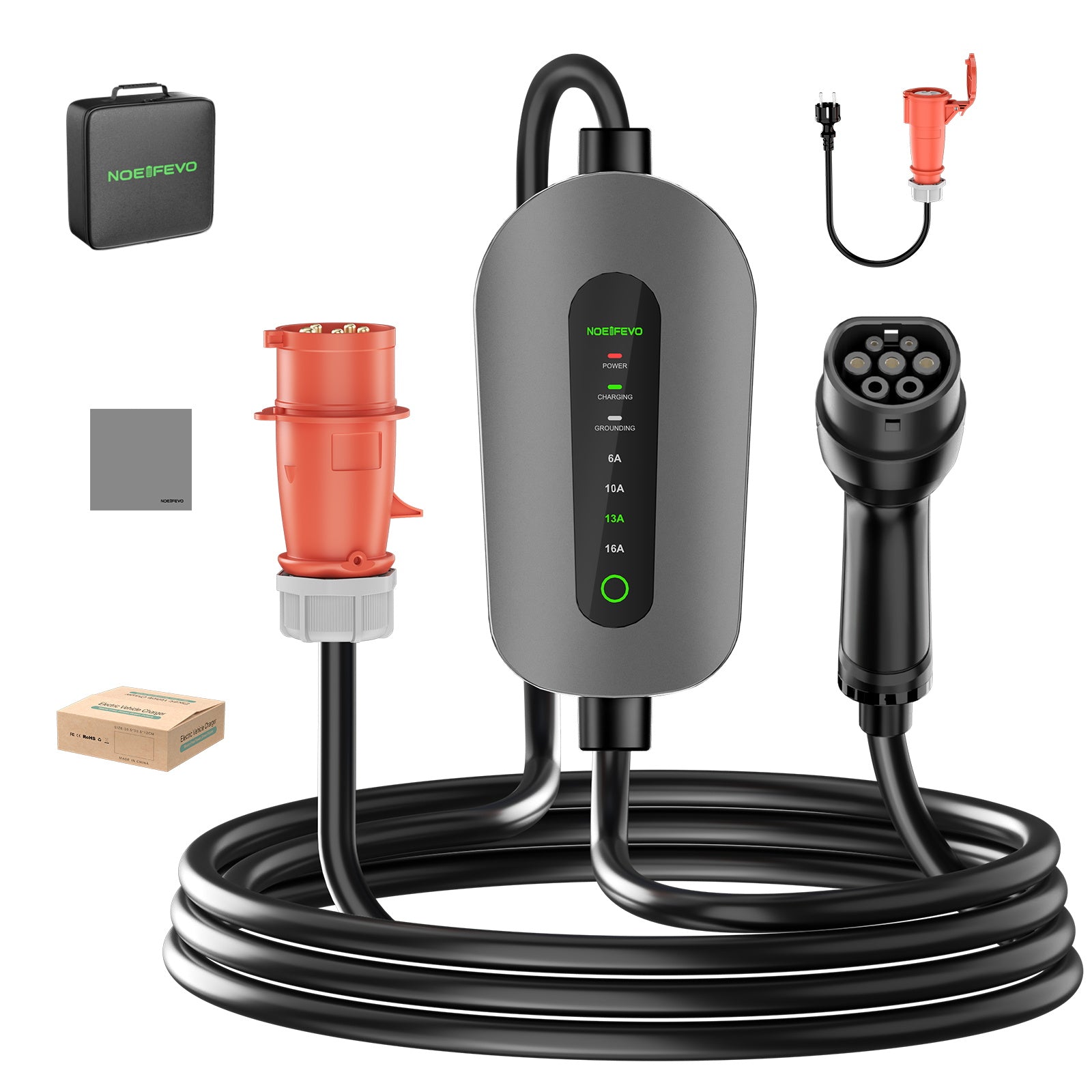 NOEIFEVO F095-3 Cable de carga EV tipo 2 a CEE16A para vehículo eléctrico, caja de pared de 11KW, corriente ajustable de 6A a 16A, 3m/5m/10m
​