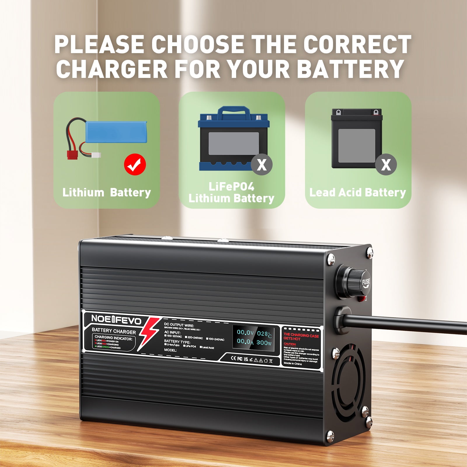 NOEIFEVO 29.4V 5A Lithium-Lader voor 7S 25.9V Li-Ion Lipo-batterijen, met LCD-scherm, koelventilator, automatische uitschakeling