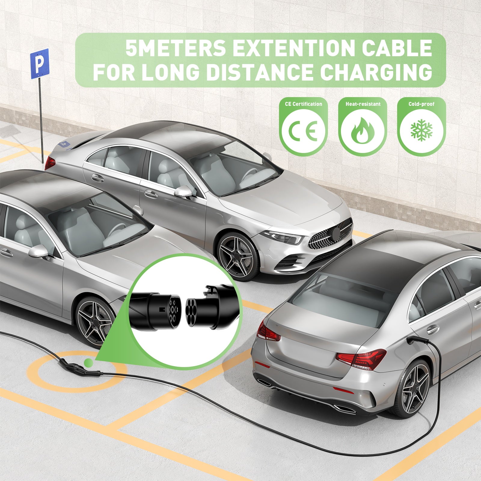 NOEIFEVO Type2 5m/10m EV laadkabel verlengkabel voor laadstation/wallbox, 3,5KW/7KW/11KW/22KW