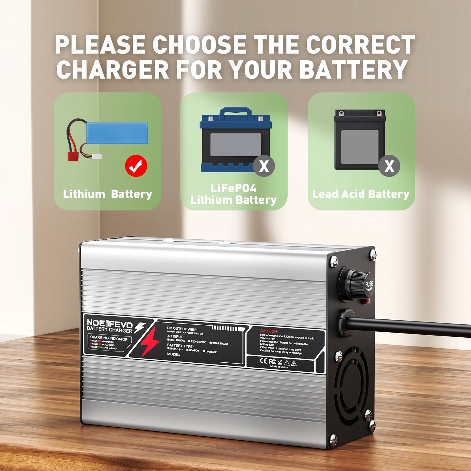 Caricabatterie NOEIFEVO 37.8V 2A 3A 3.5A 4A per batterie Li-Ion Lipo 9S 33.3V, con ventola di raffreddamento e spegnimento automatico