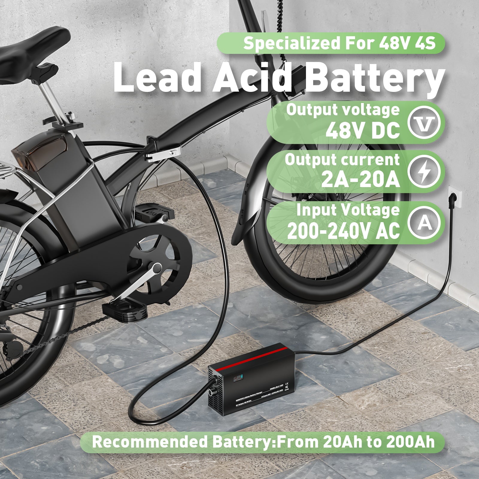 NOEIFEVO 48V 2A-20A Strøm Justerbart Batterioplader til Blysyre Batterier, AGM, Gel, Golfvogn Batterioplader, LED-Display