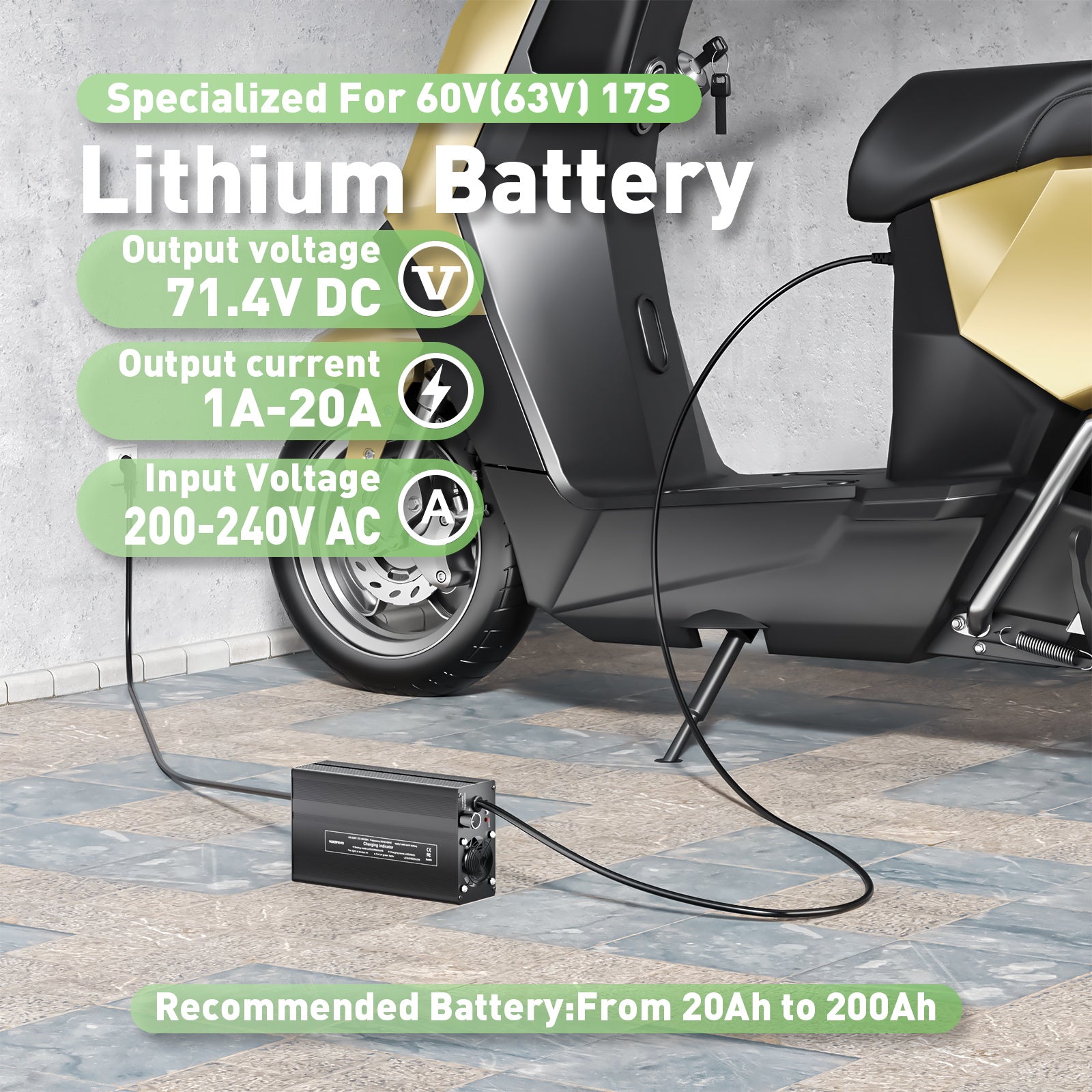 NOEIFEVO 71.4V 20A cargador de batería de litio para baterías de 60V 62.9V 17S Li-Ion LiPo, pantalla LCD, corriente ajustable, cargador para bicicleta eléctrica, scooter, moto eléctrica.