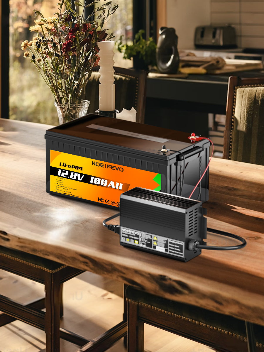 Noeifevo 12 V 12,8 V 30 A Ładowarka akumulatorów litowo-żelazowo-fosforanowych , napięcie ładowania 14,6 V, aktywacja BMS 0 V, automatyczne wyłączanie, obudowa aluminiowa