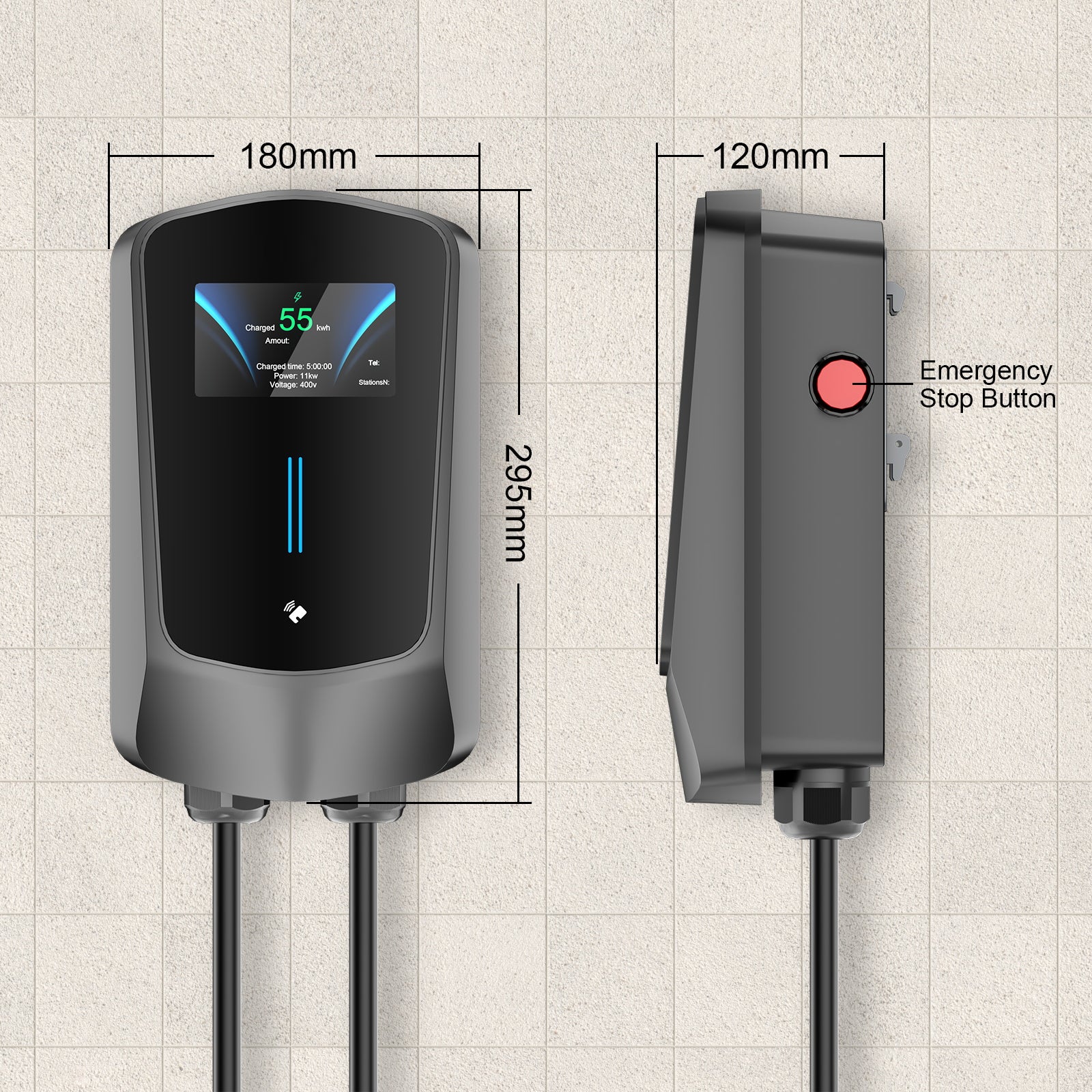  Noeifevo Q6 7KW 11KW 22KW EV Wallbox Stacja ładująca , wodoodporny kabel szybkiego ładowania 5M, opcjonalnie WiFi
​