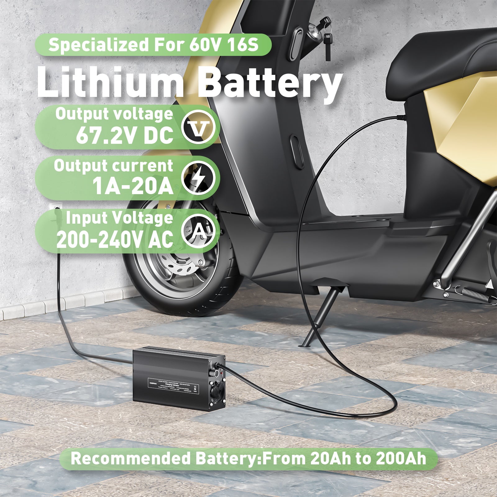 NOEIFEVO 67,2V 20A Cargador de Baterías de Litio para Baterías de Litio-Li-Ion-Lipo de 59,2V 60V 16S, Pantalla LCD, Corriente Ajustable, Cargador para E-Bike, Scooter, Motocicleta Eléctrica