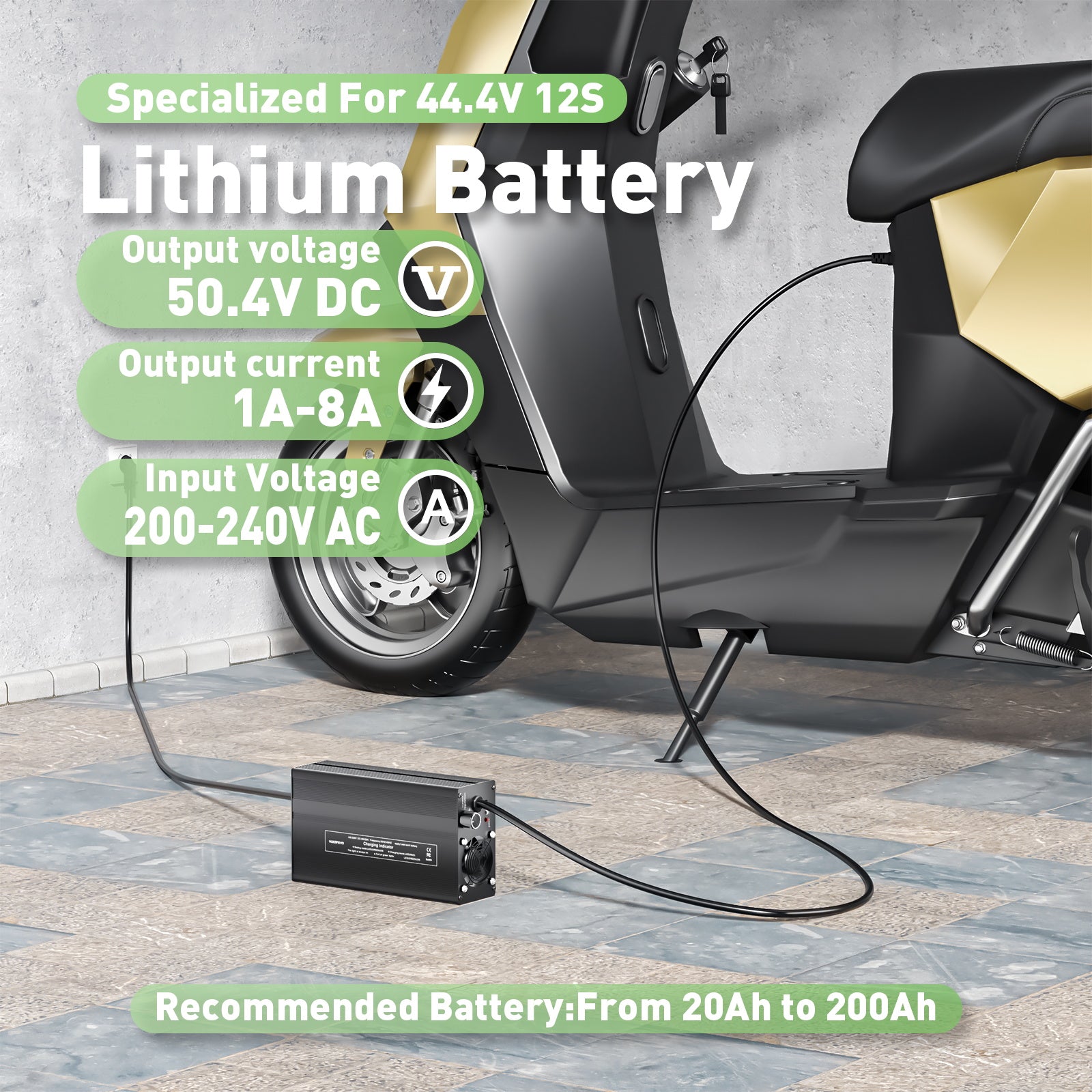 NOEIFEVO 50,4V 20A Litiumbatteriladdare för 44,4V 12S Litium-Li-Ion-Lipo-batteri, LCD-display, justerbar ström, laddare för E-cykel, scooter, elektrisk motorcykel