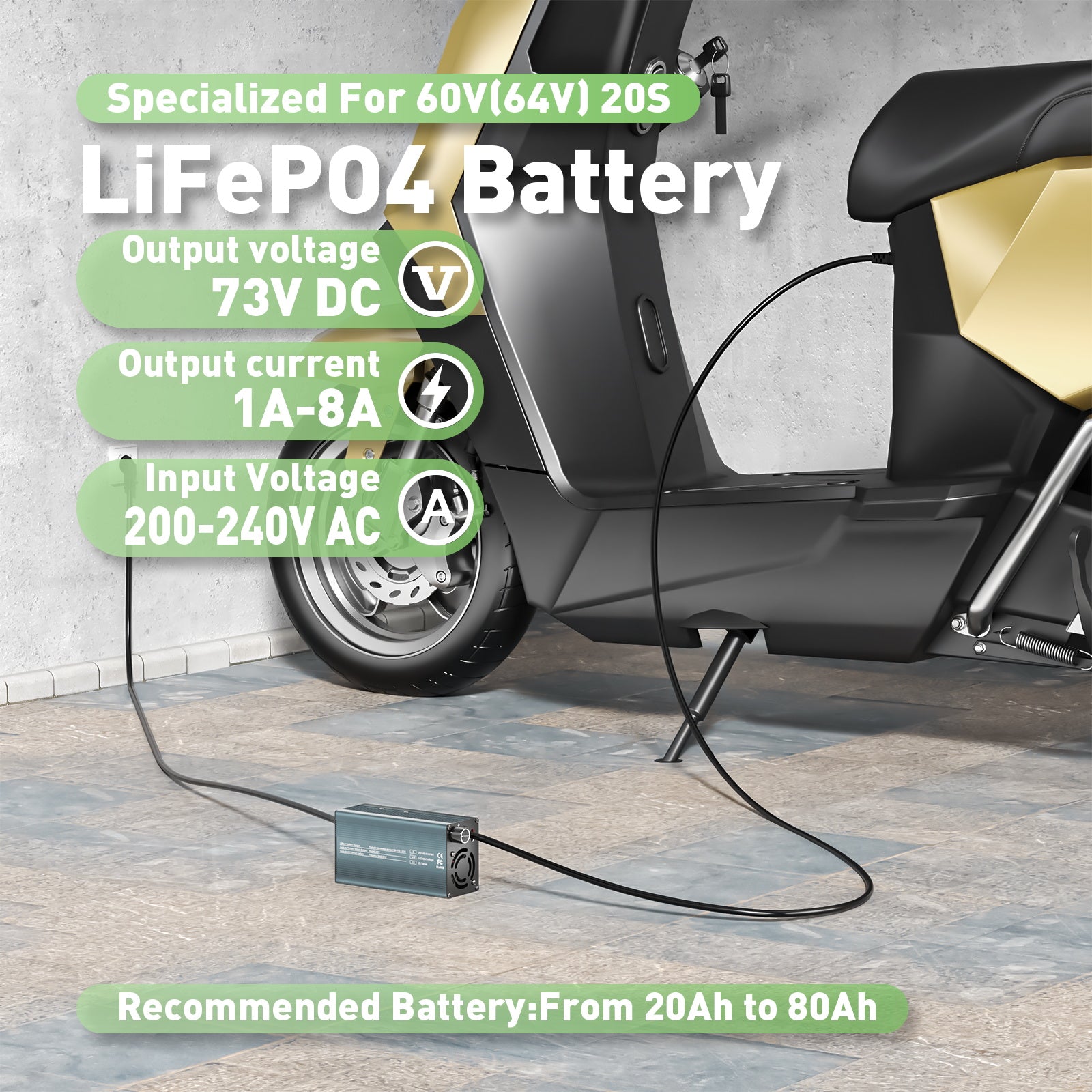 NOEIFEVO 73V 8A Caricabatterie Lithium-LiFePO4 per batteria LiFePO4 64V 20S, Display LCD, corrente regolabile, caricabatterie per golf cart, motore elettrico, barca e camper