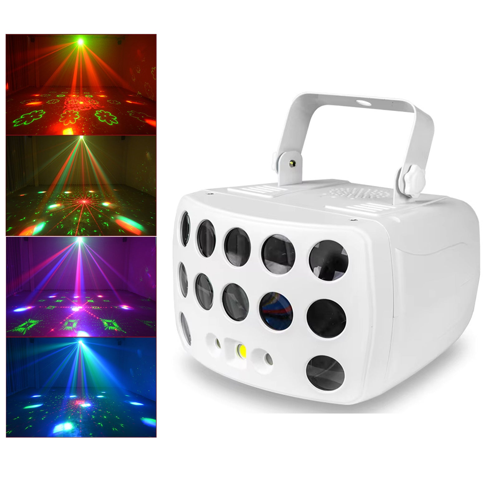 3-i-1 DMX RGBW-partylys, LED-laserstroboskop, disco DJ-beam spot-scenebelysning, dansklub, bryllup, sommerfuglelys