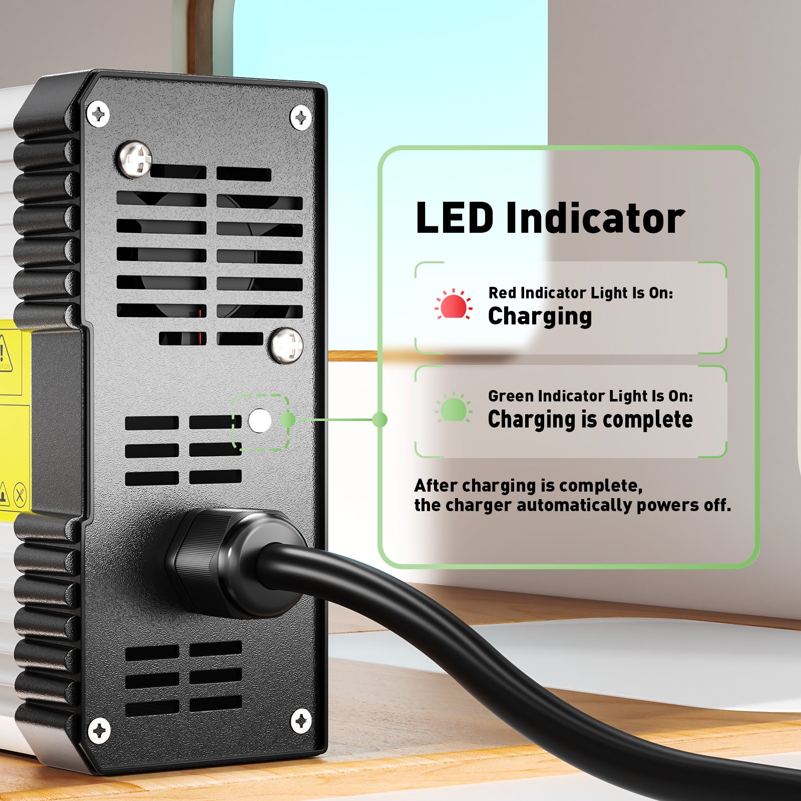 NOEIFEVO 100.8V 4.5A Litiumbatteriladdare för 24S 88.8V 90V Litiumbatteri, med kylfläkt, automatisk avstängning.