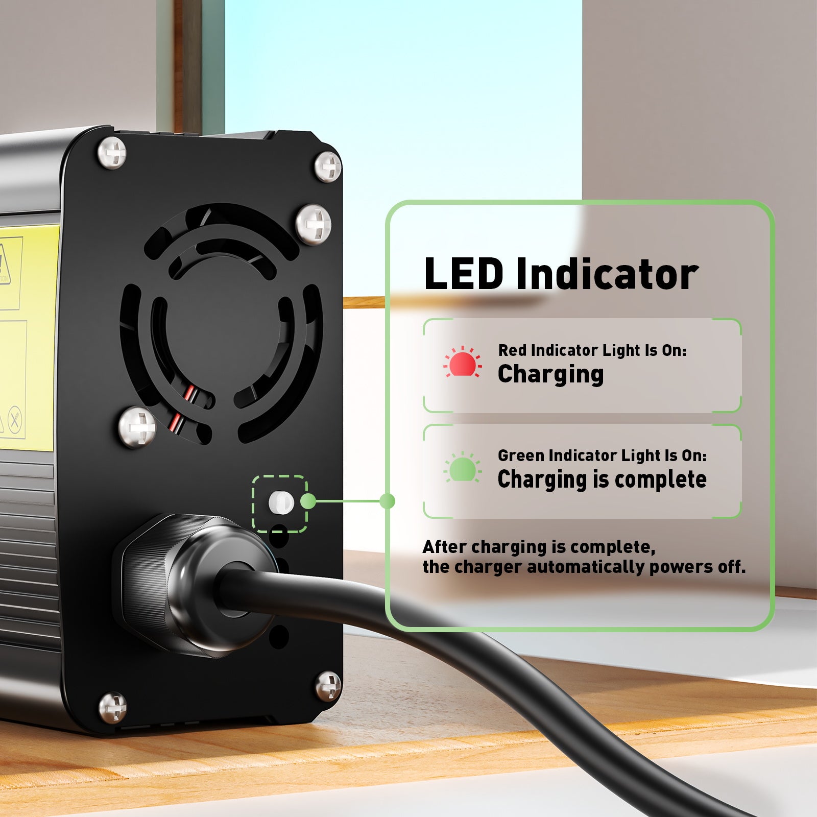 NOEIFEVO 8.4V 12A lithium-batterilader til 7.4V 2S lithiumbatteri, E-bike, scooter, elektrisk apparat, motorcykellader