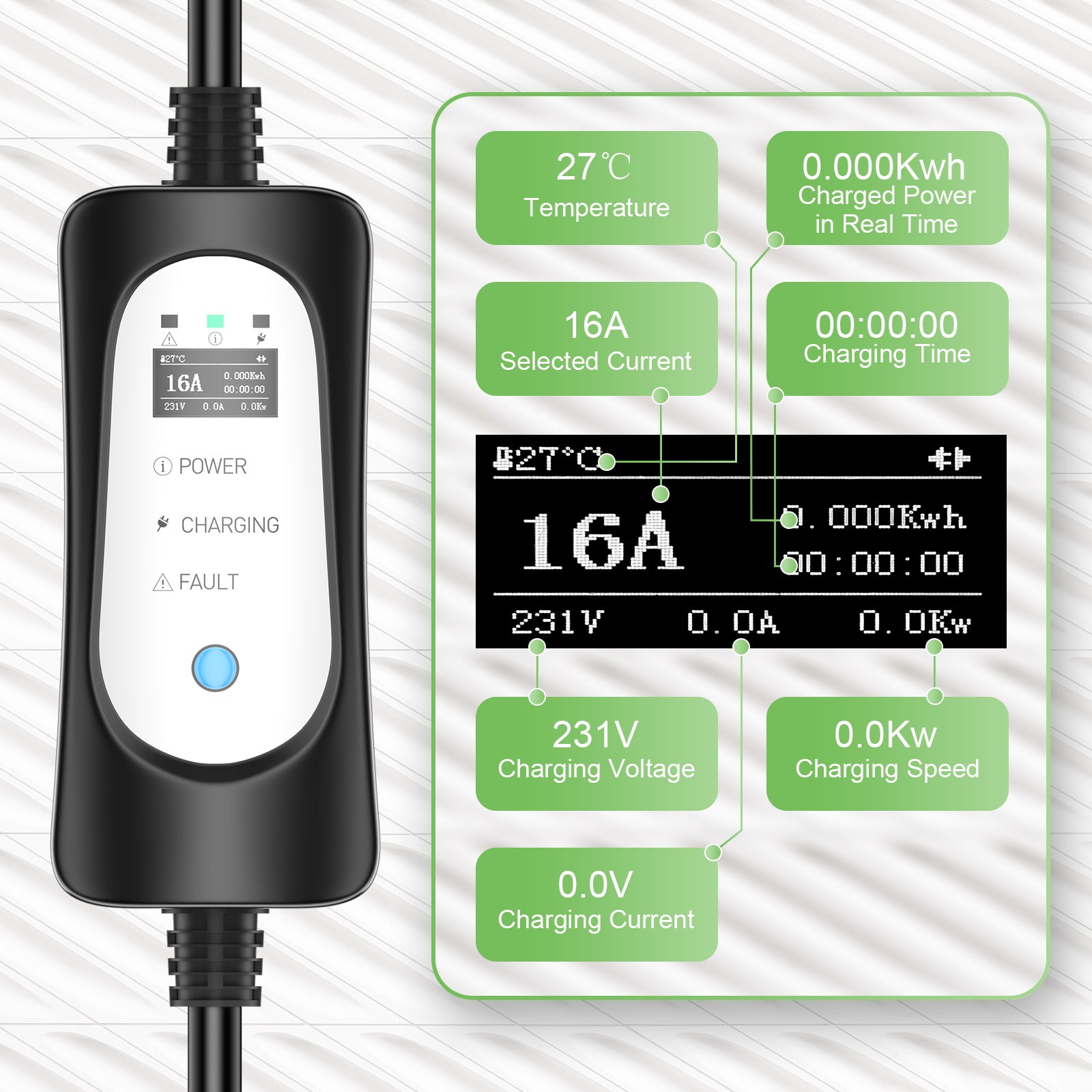 Carregador EV portátil Tipo2 3.7KW 16A, Type1 Cabo de Carregamento EV Móvel de 5 metros com Schuko