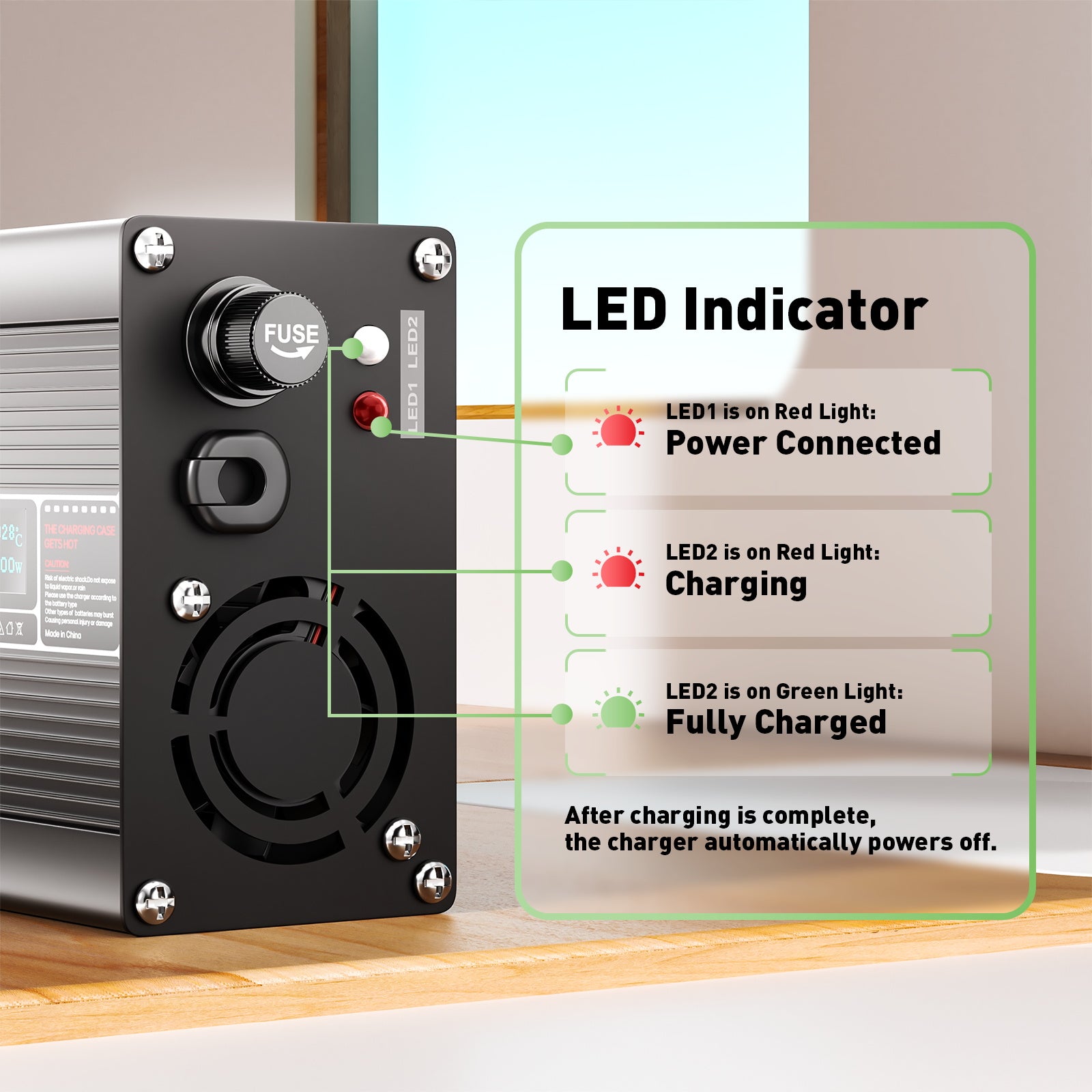 NOEIFEVO 29.4V 5A Lithium-oplader til 7S 25.9V Li-Ion Lipo-batterier, med LCD-skærm, køleventilator, automatisk slukning