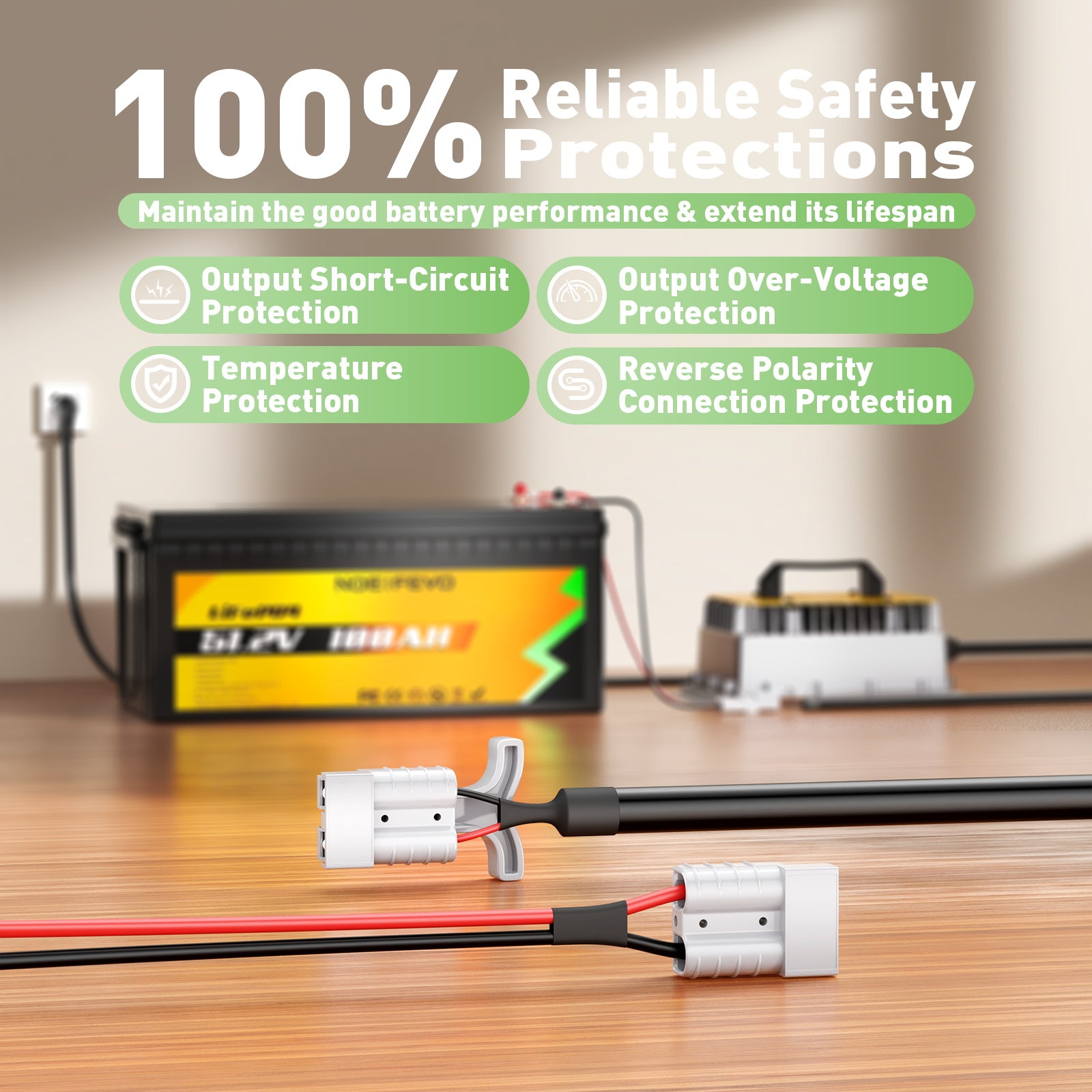 NOEIFEVO 58.4V 50A LiFePO4 batterioplader til 51.2V (48V) 16S LiFePO4 batteri, vandtæt, 0V BMS aktiveret