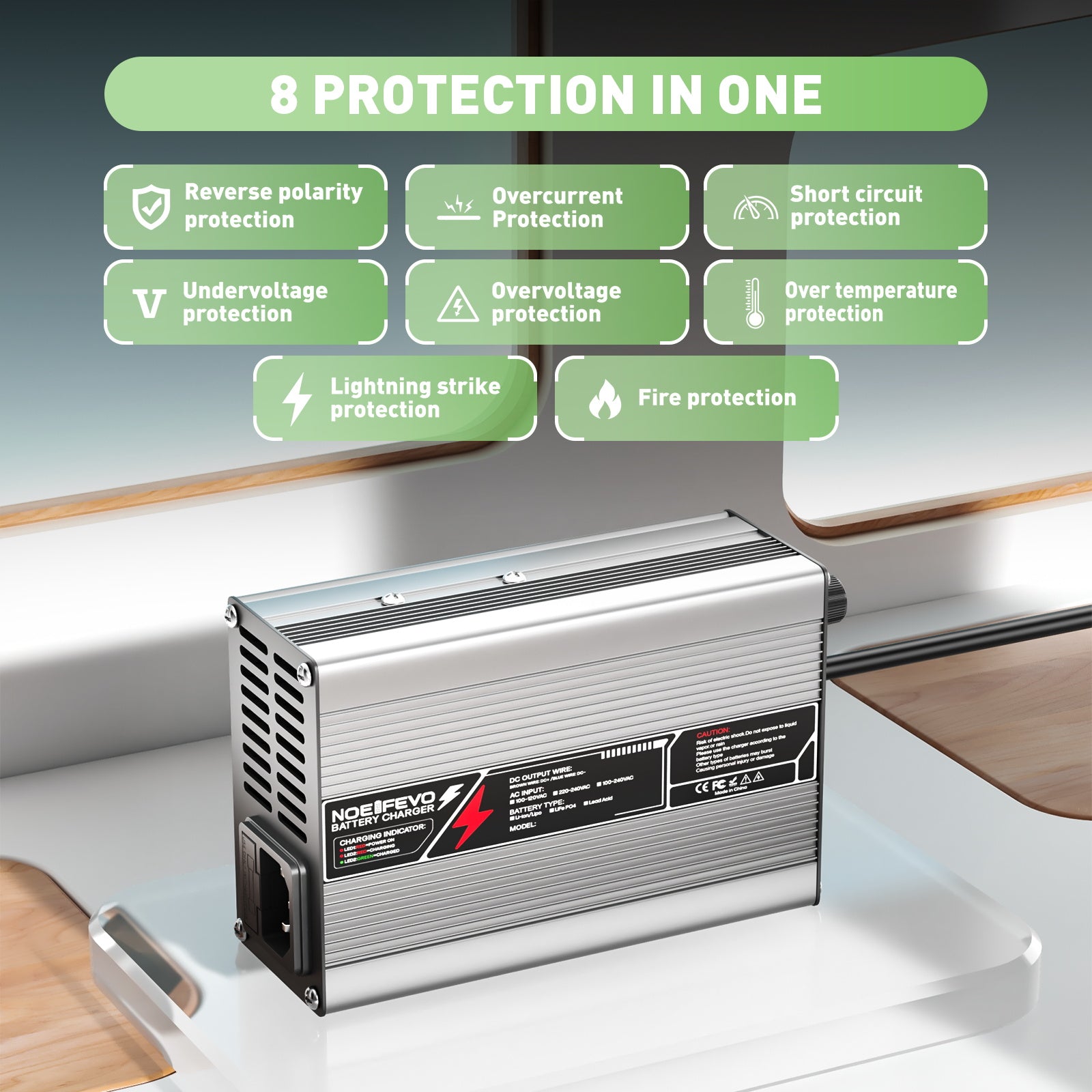 NOEIFEVO 16.8V 5A 6A 7A 8A 10A Lithium-lader til 4S 14.8V Li-Ion Lipo-batterier, med kølefaner og automatisk slukning.