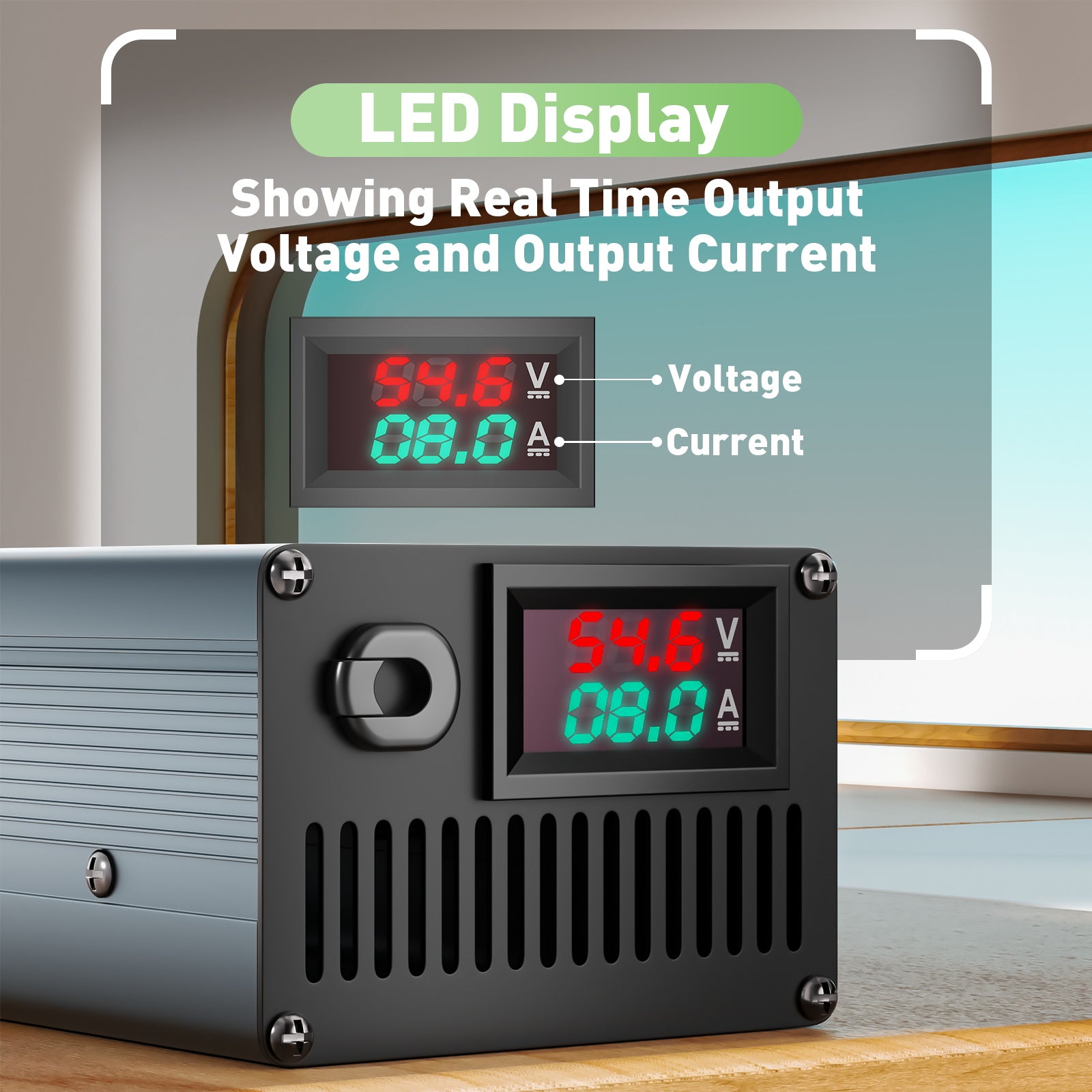 NOEIFEVO 54.6V 8A 13S Lithium-batterilader til 13S 48.1V Li-Ion batterier, strømjustering 1-8A, langsom og hurtig opladning (MLC1300)