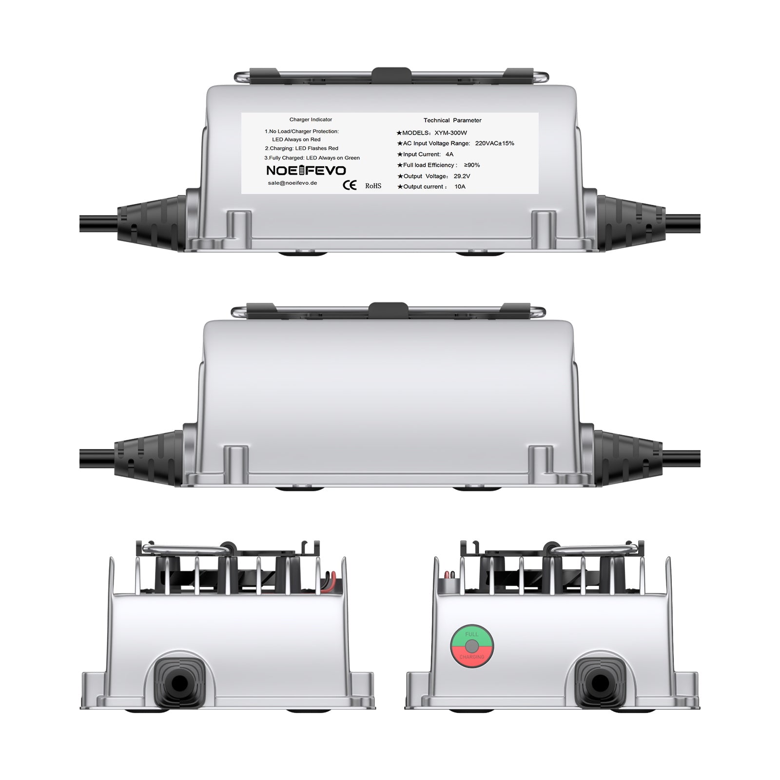 NOEIFEVO 29,2V 10A vattentät LiFePO4 batteriladdare för 25,6V(24V) 8S LiFePO4 batteri