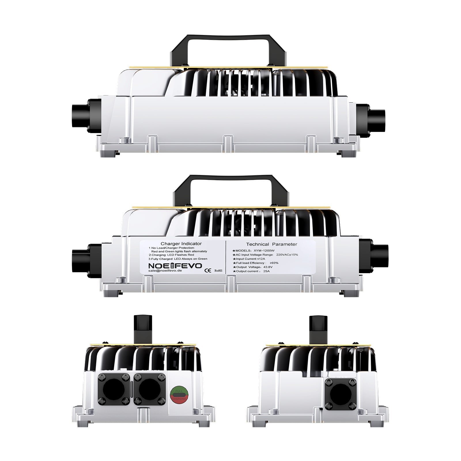 מטען סוללות NOEIFEVO 36V 38.4V LiFePO4, מטען 43.8V 25A למכונית גולף, סירה LiFePO4 סוללה