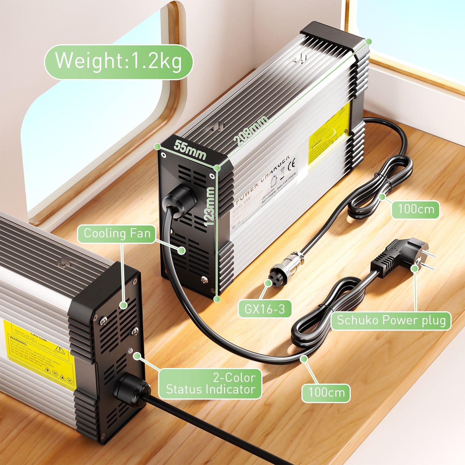 NOEIFEVO 27.6V-29.4V 14A Blei-Säure-Batterieladegerät für 24V Blei-Säure Batterie,mit Kühlventilator, automatische Abschaltung.