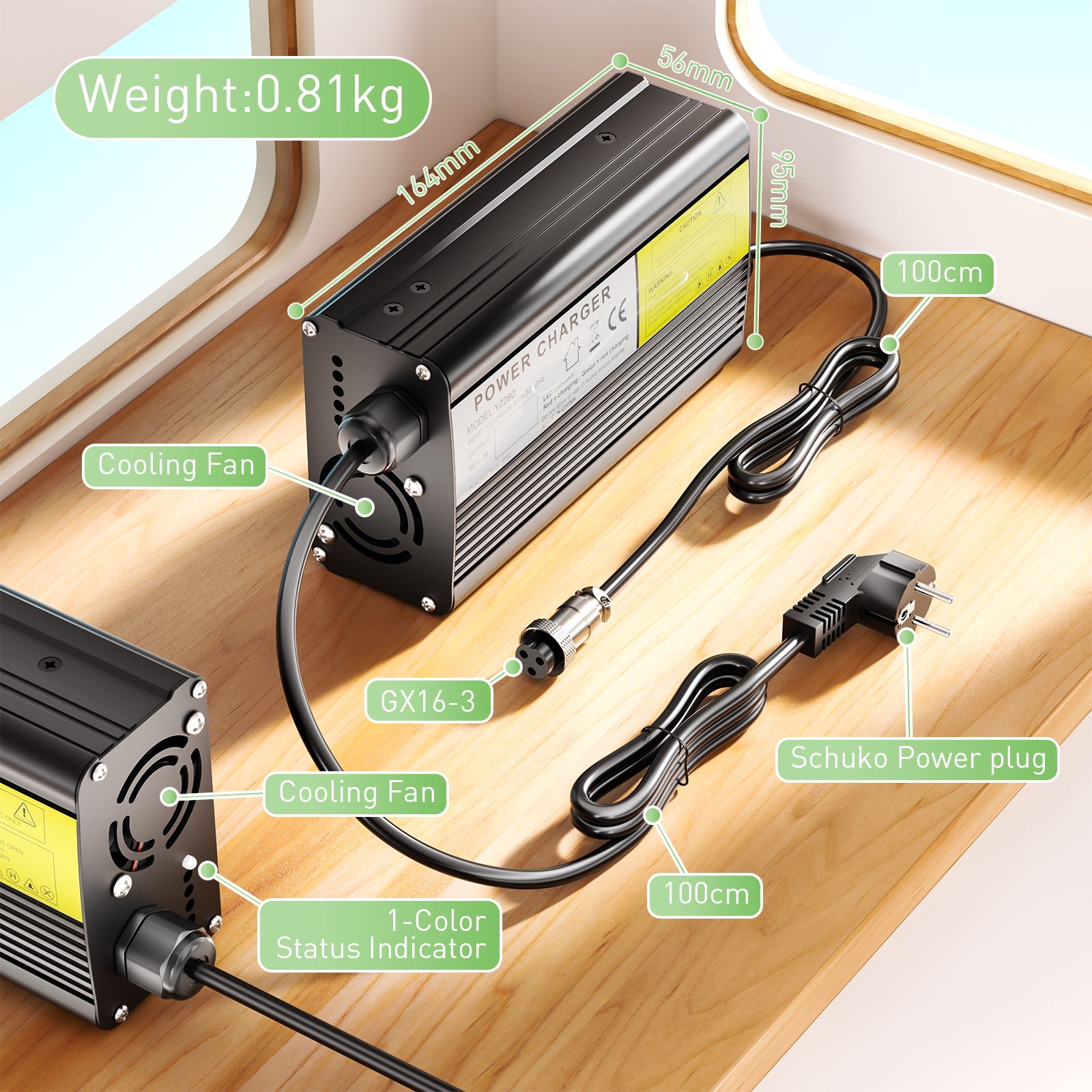 NOEIFEVO Caricabatteria al litio da 71,4 V 3 A per batteria da 60 V 62,9 V 17S, caricabatterie per moto con dispositivo elettrico per scooter E-Bike.