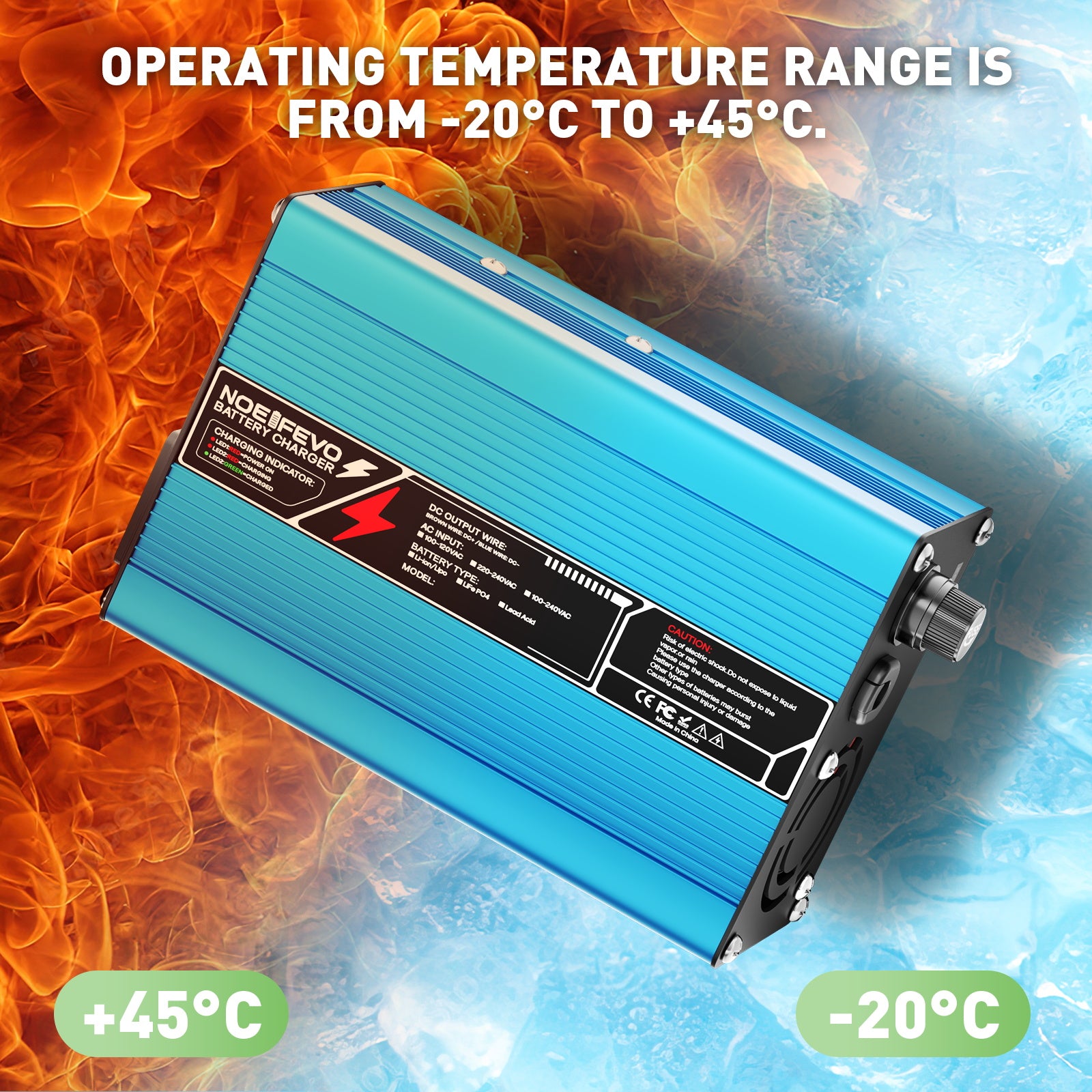 NOEIFEVO 16.8V 10A Lithium-lader til 4S 14.8V Li-Ion Lipo-batterier, køleventilator, automatisk slukning (BLÅ)