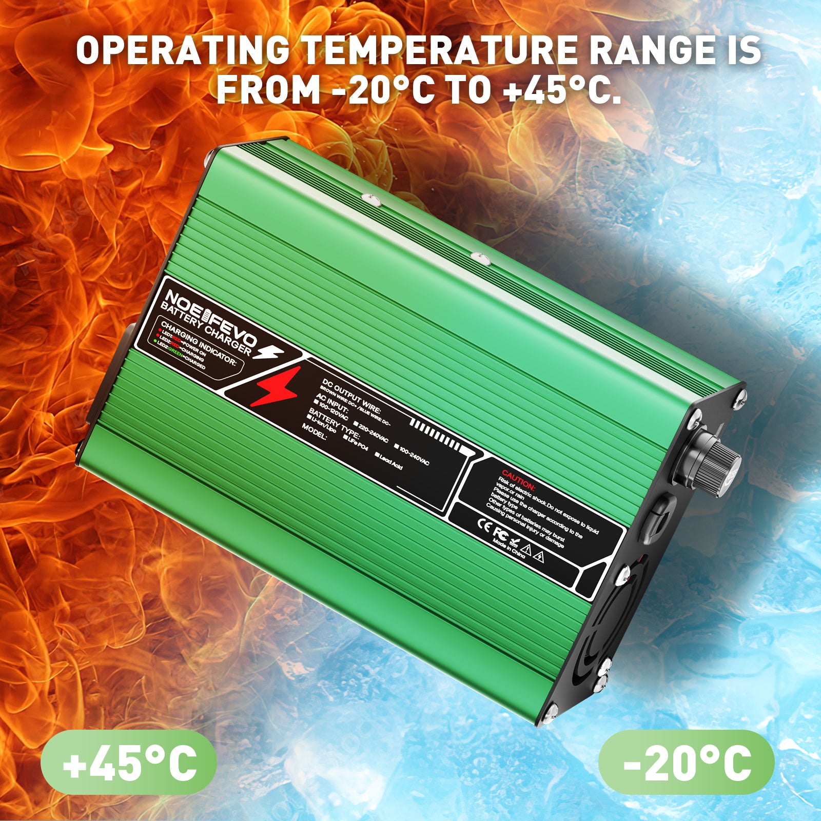 NOEIFEVO 21V 5A Lithium-lader til 5S 18,5V Li-Ion Lipo-batterier, køleventilator, automatisk slukning (GRØN)