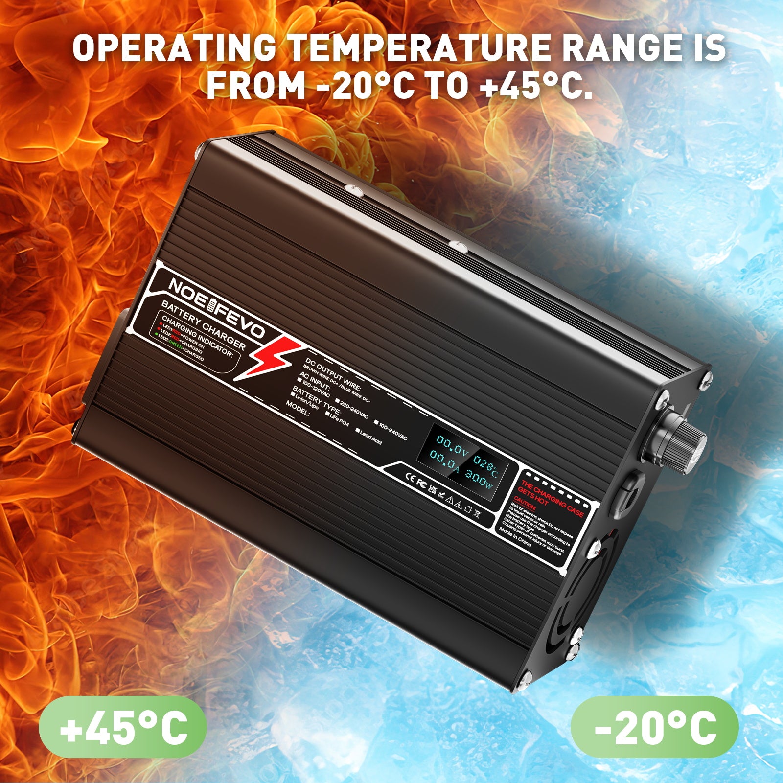 NOEIFEVO 29.2V 4A LiFePO4 batteriladdare för 8S 25.6V LiFePO4 batteri, med LCD-skärm, kylfläkt, automatisk avstängning