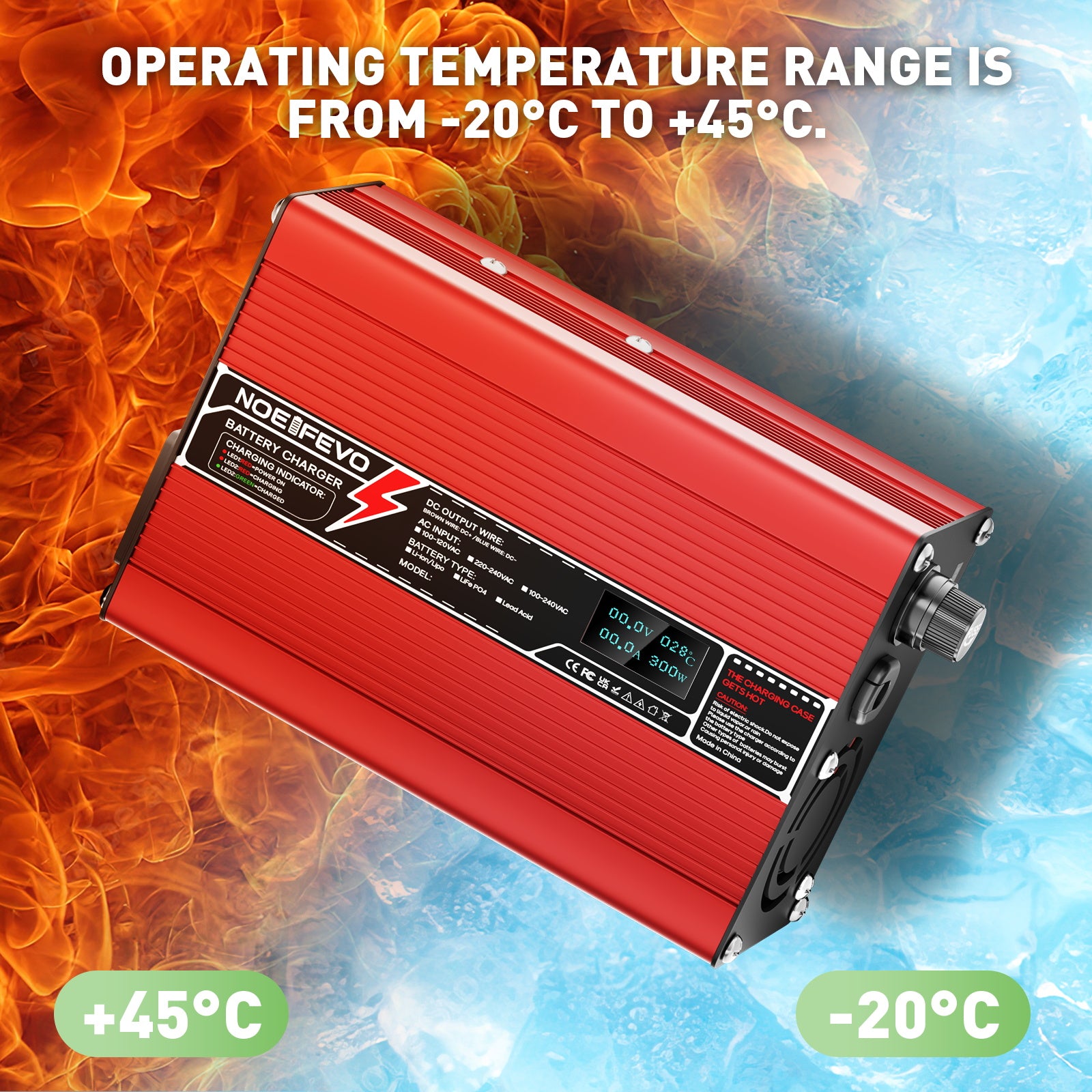 NOEIFEVO 46.2V 4A litium-laturille 11S 40.7V Li-Ion Lipo-akuille, jäähdytysfani, automaattinen sammutus (RED).