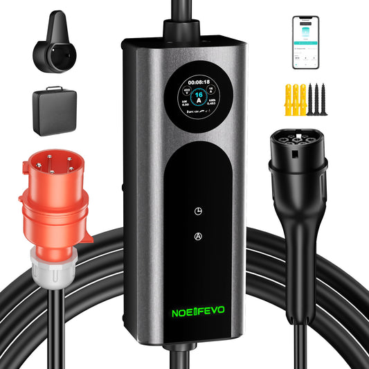 NOEIFEVO Q21W Wlan coche eléctrico Cargador móvil Wallbox 11kW con APP mando a distancia ,5m/10m Tipo2 CEE16A cable de carga trifásico 