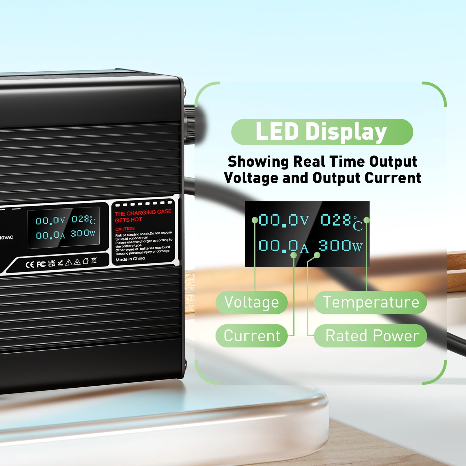 NOEIFEVO 41.4V-44.1V 2A 3A 3.5A 4A Bly-syre batterilader til 36V Bly-syre batteri, med LCD-skærm, køleventilator, automatisk slukning