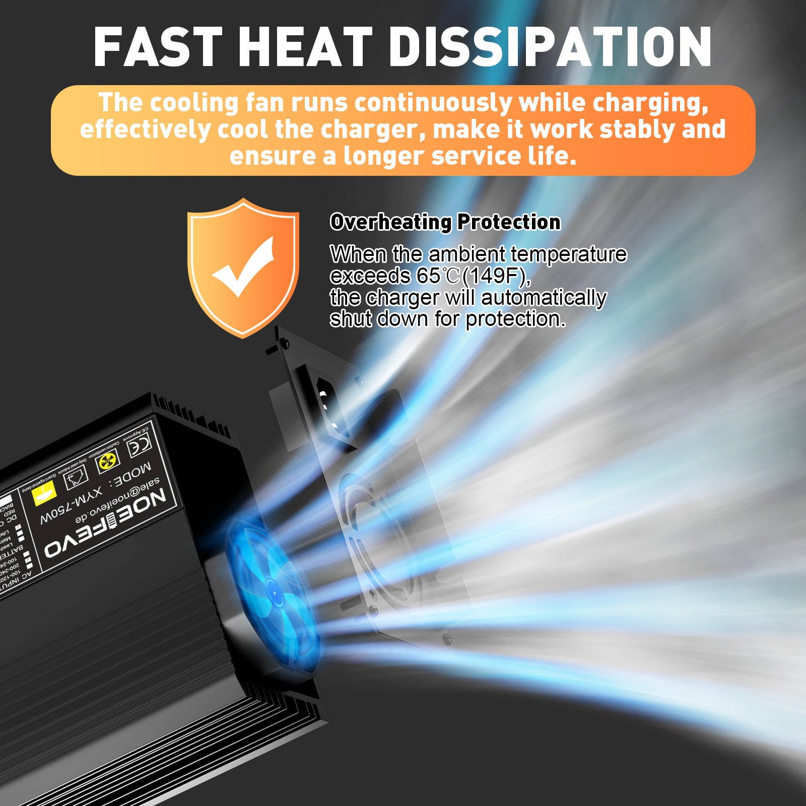 LiFePO4 rápido Noeifevo de 14,6 V y 50A litio de batería de Cargador para batería LiFePO4 de 12 V (12,8 V), activación de BMS de 0 V, apagado automático con protección total