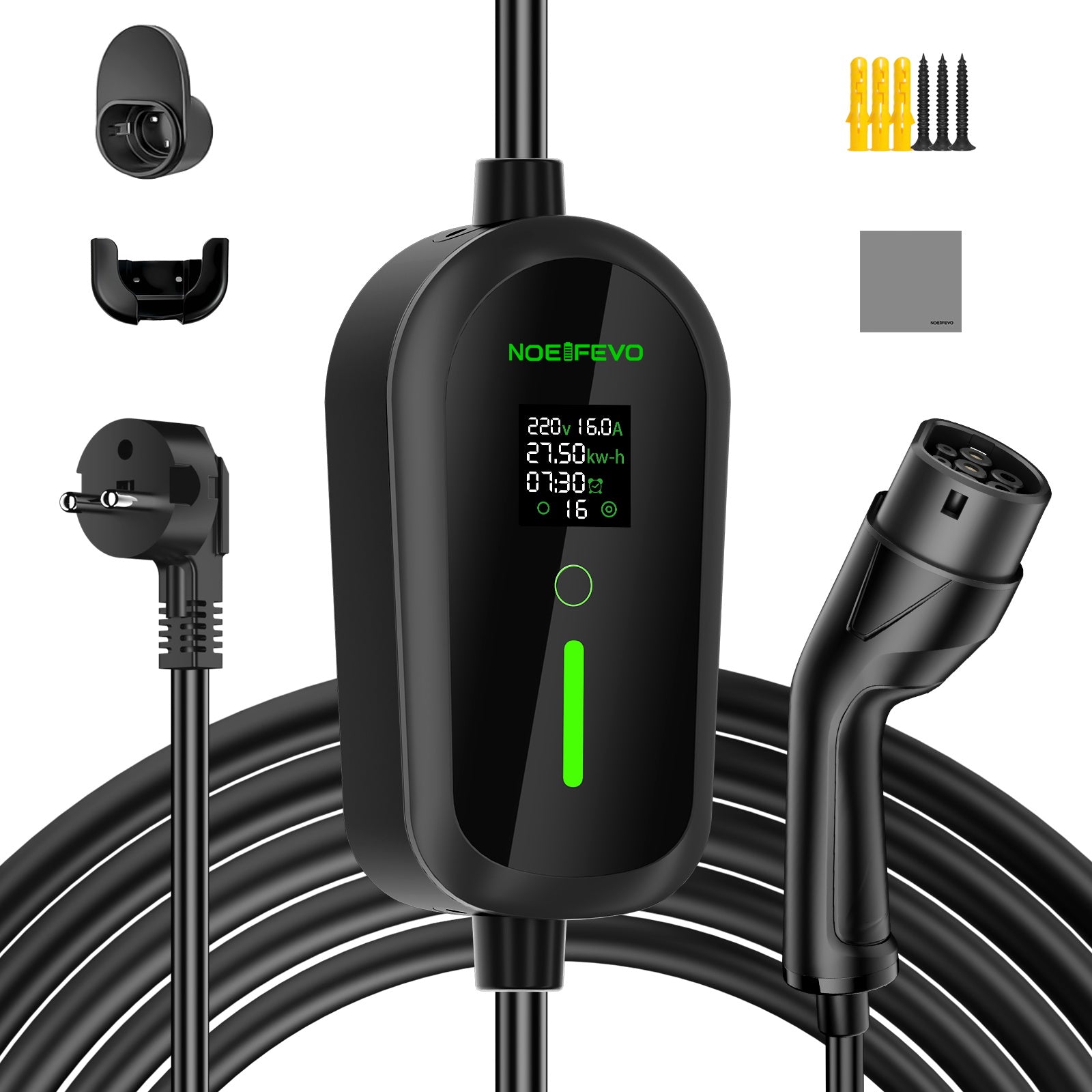 Noeifevo přenosná nabíječka pro elektromobily typu 2/Typ 1 3,7 kW 16 A, mobilní nabíjecí kabel pro elektromobily  s konektorem Schuko, 5 m/10 m/10m