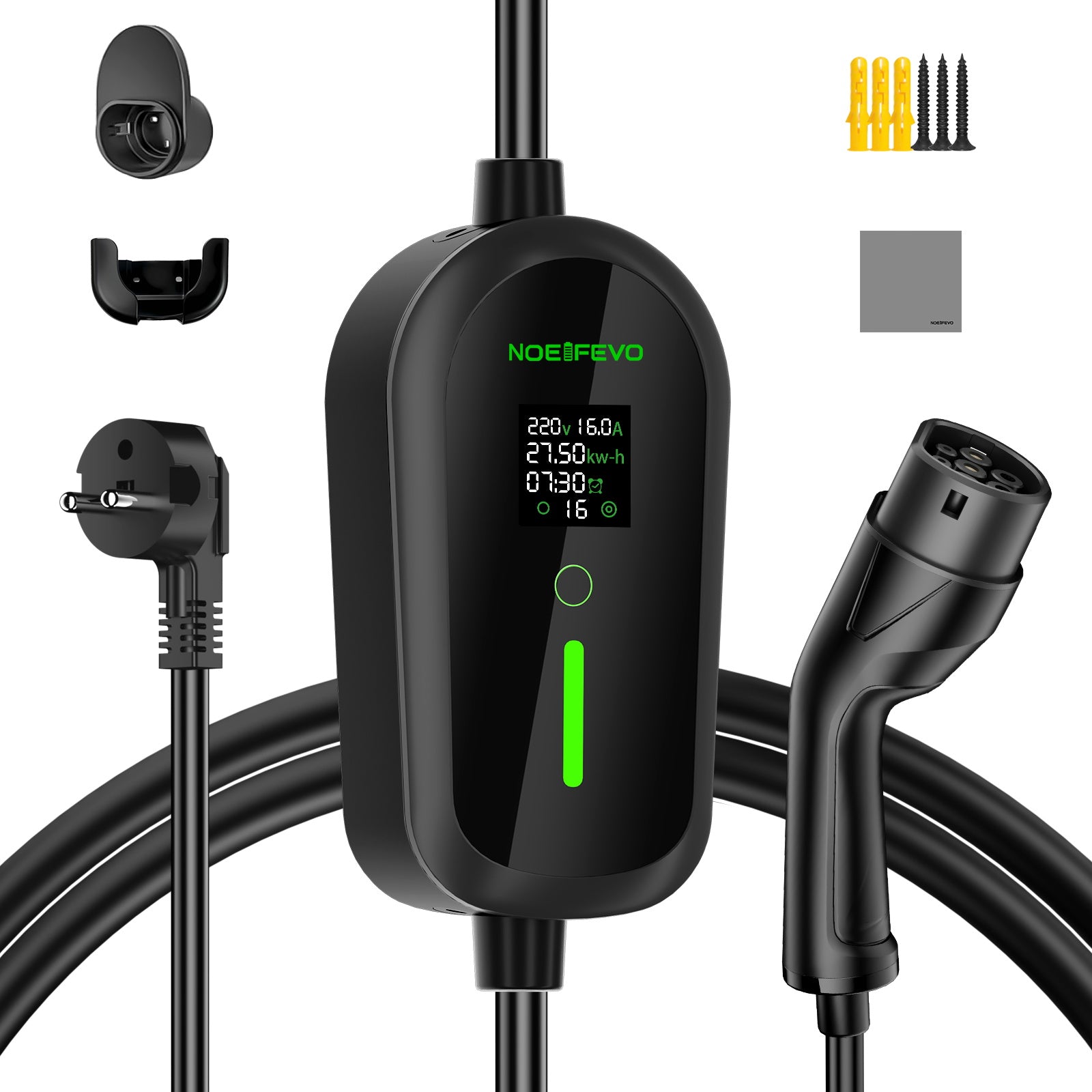 Noeifevo přenosná nabíječka pro elektromobily typu 2/Typ 1 3,7 kW 16 A, mobilní nabíjecí kabel pro elektromobily  s konektorem Schuko, 5 m/10 m/10m
