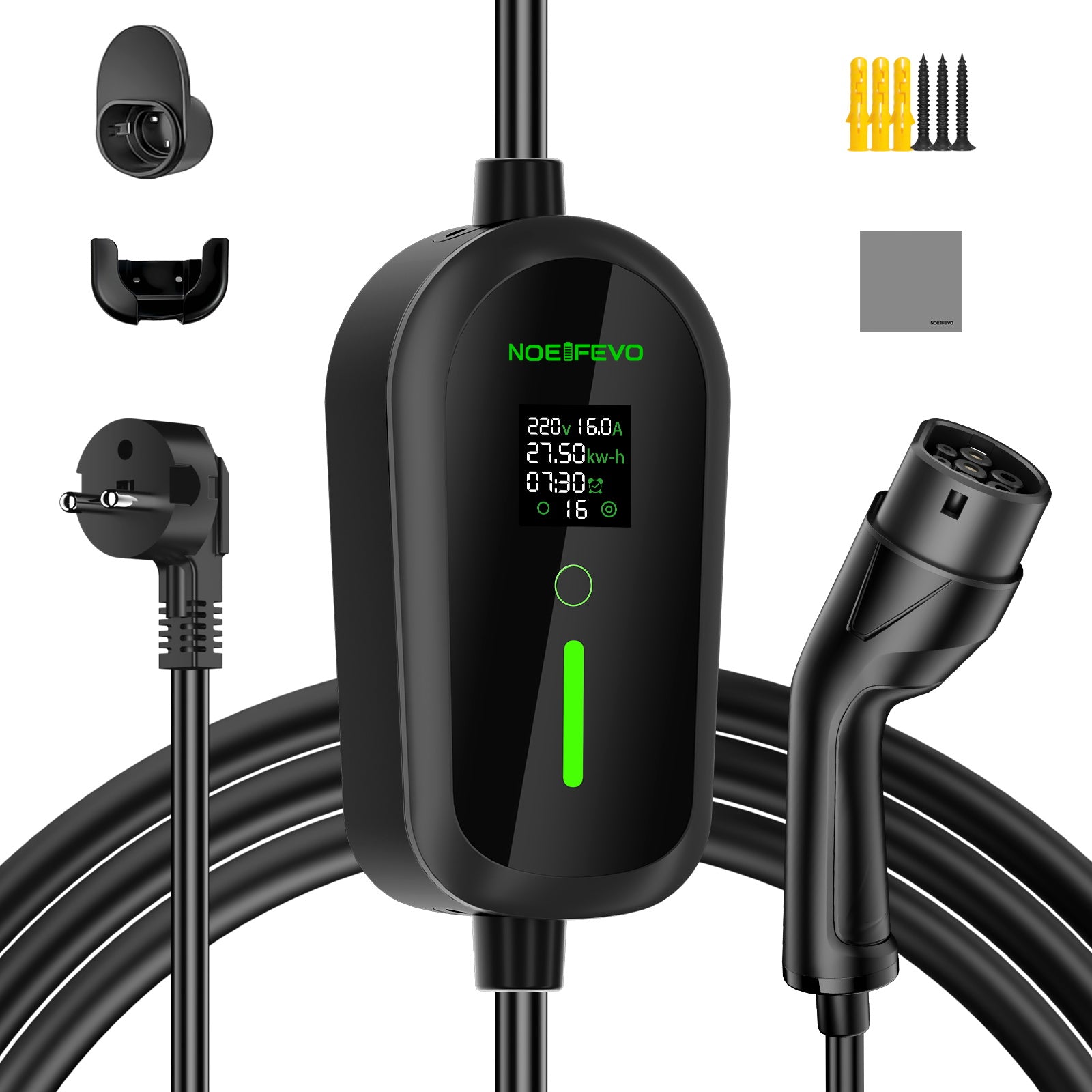 Noeifevo přenosná nabíječka pro elektromobily typu 2/Typ 1 3,7 kW 16 A, mobilní nabíjecí kabel pro elektromobily  s konektorem Schuko, 5 m/10 m/10m