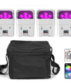 4 Stück RGBWA+UV LED Par Scheinwerfer Partybeleuchtung mit Tasche 6x18W DMX Bühnenbeleuchtung Wiederaufladbar Eingebauter Akku Kabellose Par Leuchte Farblicht