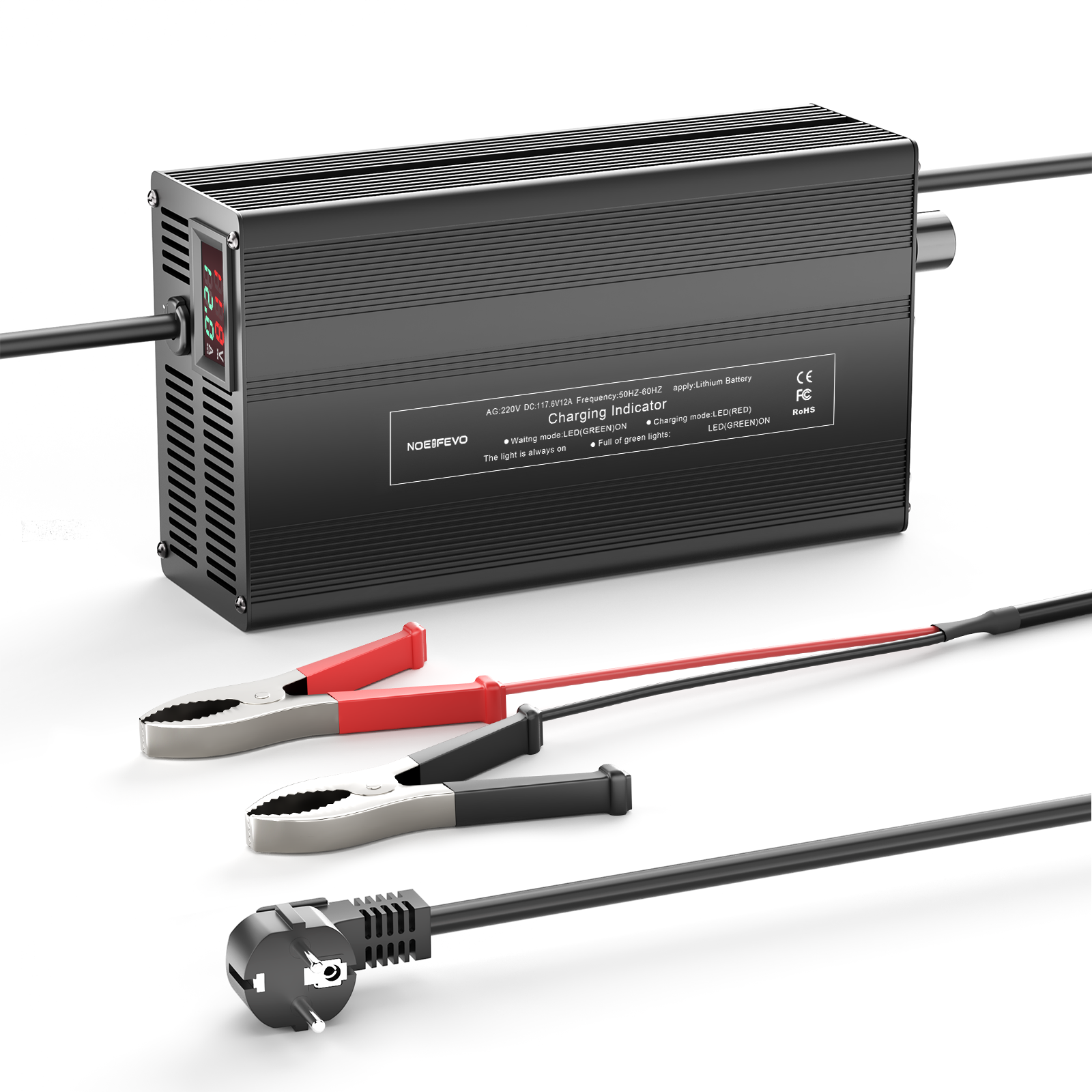 NOEIFEVO 117.6V 1A-12A Lithium-Batterieladegerät für 103.6V (96V) 28S Lithium-Li-Ionen-Lipo-Batterie, LCD-Anzeige, Strom einstellbar