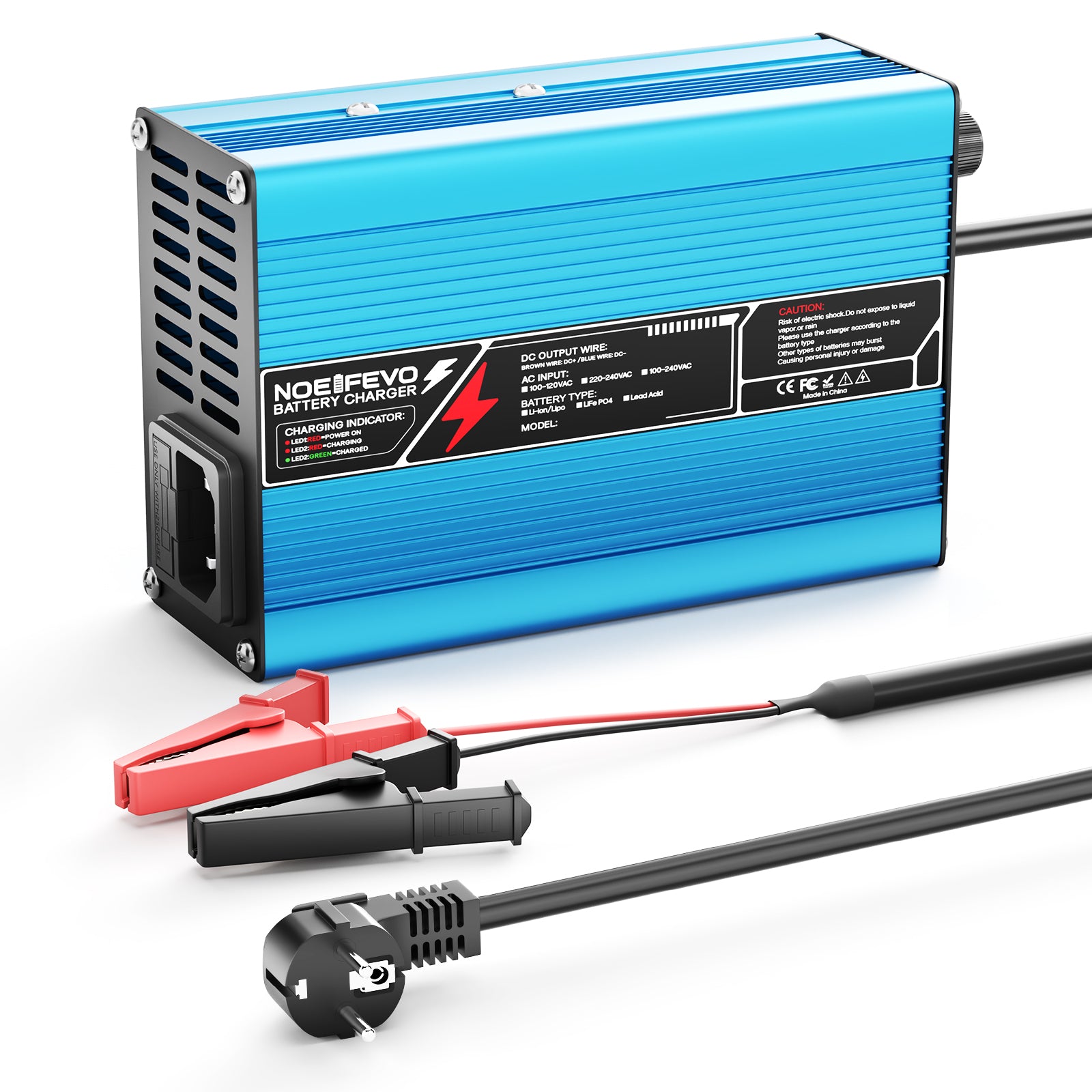 NOEIFEVO 16.8V 10A Cargador de litio para baterías Li-Ion Lipo 4S 14.8V, ventilador de refrigeración, apagado automático (AZUL)