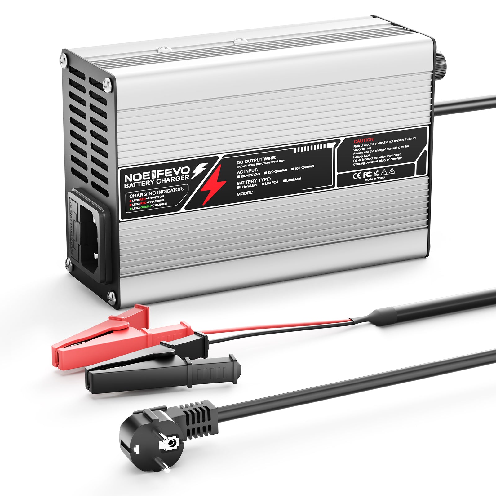 NOEIFEVO מטען ליתיום 42V 2A 3A 3.5A 4A עבור סוללות Li-Ion Lipo 10S 37V, מאורר קירור, כיבוי אוטומטי