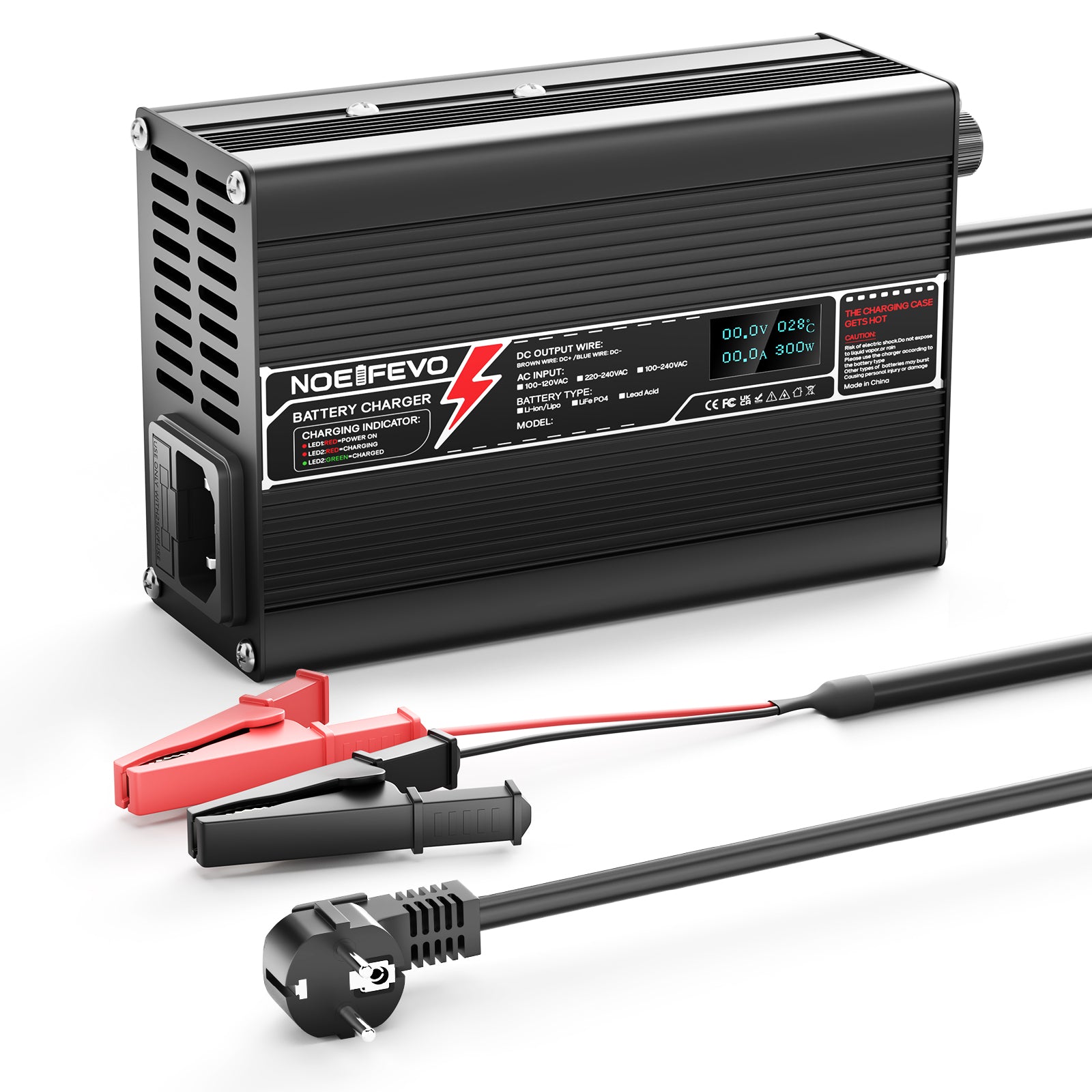 NOEIFEVO 21V 3A Lithium-lader til 5S 18.5V Li-Ion Lipo-batterier, med LCD-display, køleventilator, automatisk slukning