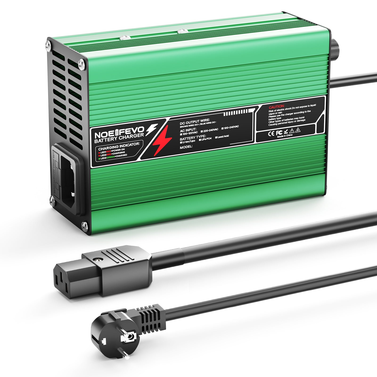 NOEIFEVO 54.6V 2A 2.5A 3A Cargador de litio para baterías 13S 48.1V Li-Ion Lipo, ventilador de refrigeración, apagado automático (VERDE)