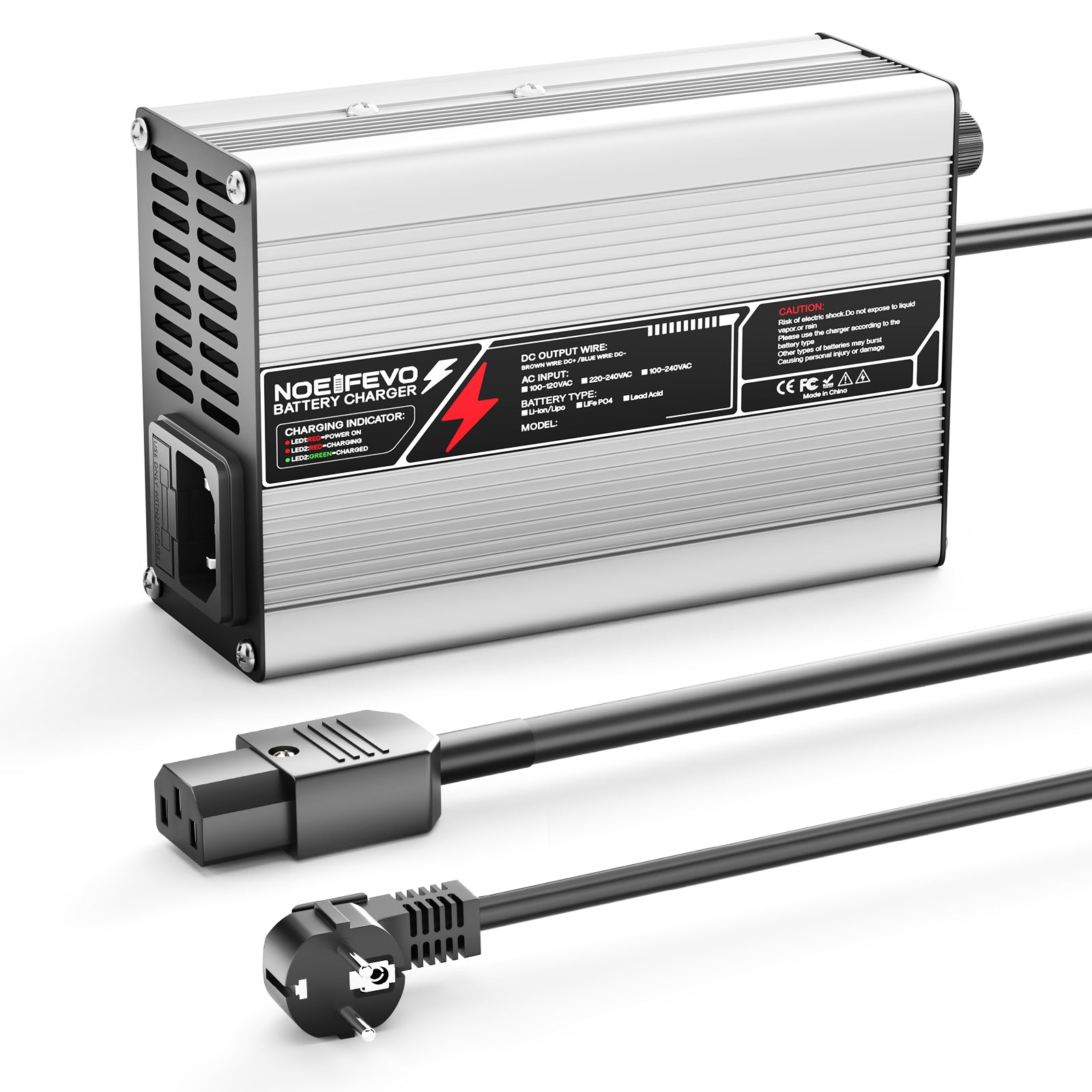 NOEIFEVO 16.8V 5A 6A 7A 8A 10A Lithium-lader til 4S 14.8V Li-Ion Lipo-batterier, med kølefaner og automatisk slukning.