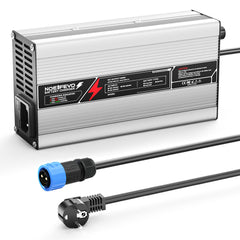 NOEIFEVO 50,4 V 8A Carregador de bateria de lítio para bateria 44,4 V 12S com desligamento automático, caixa de alumínio com ventilador (prata)